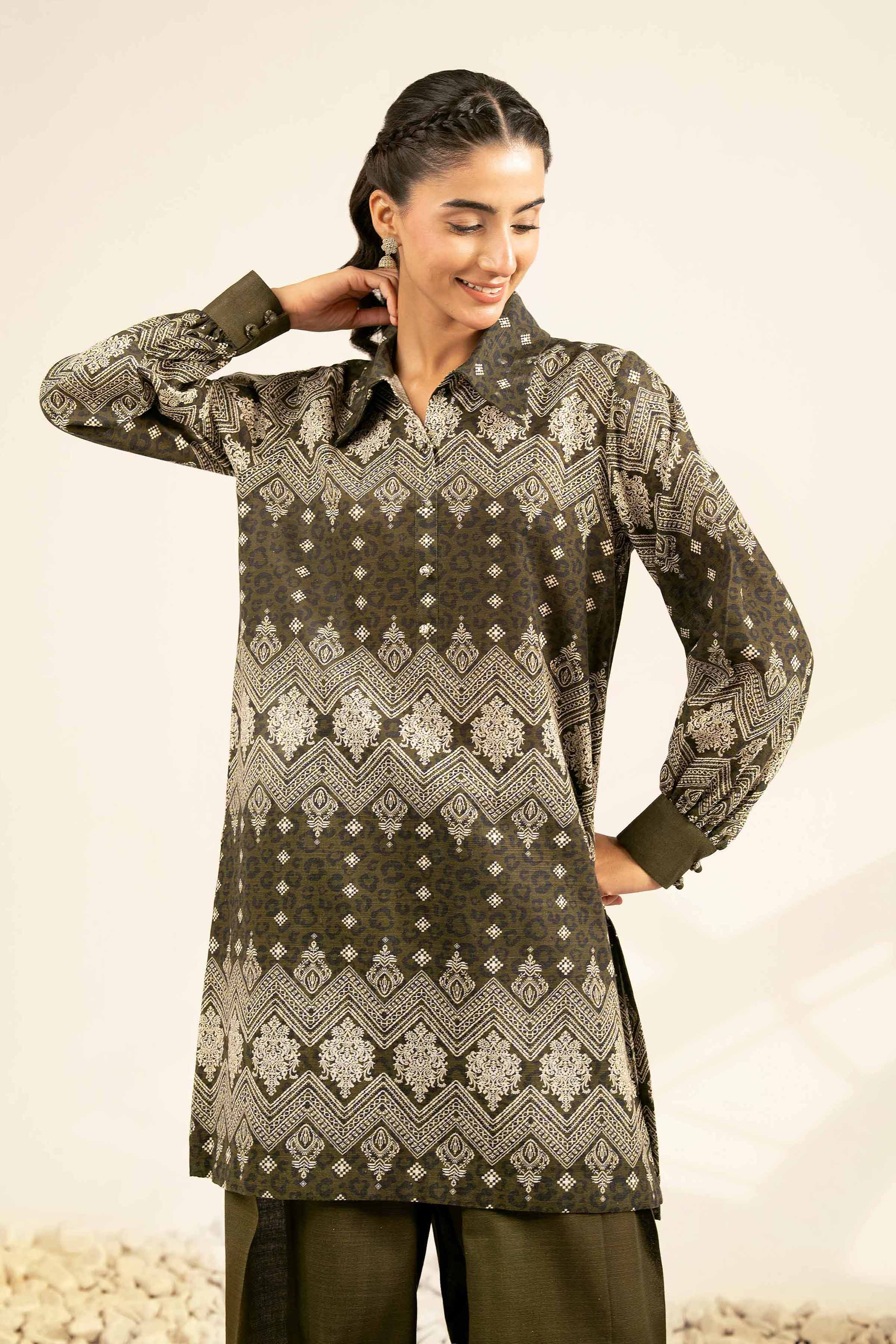 2 Piece - Printed Suit - 42502324 Unstitched Green Khaddar 2PC Printed
