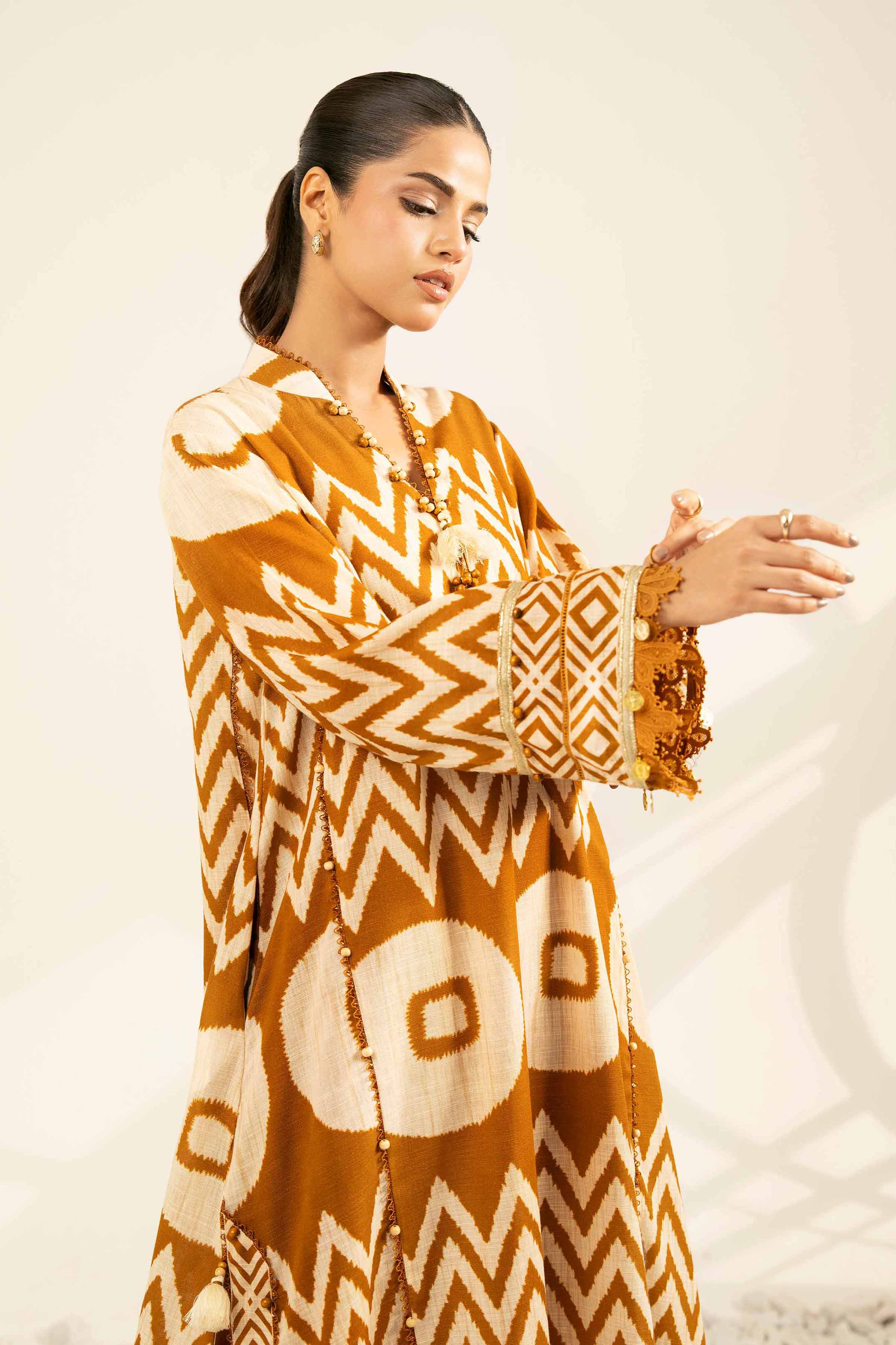2 Piece - Printed Suit - 42502327 Unstitched Brown Khaddar 2PC Printed