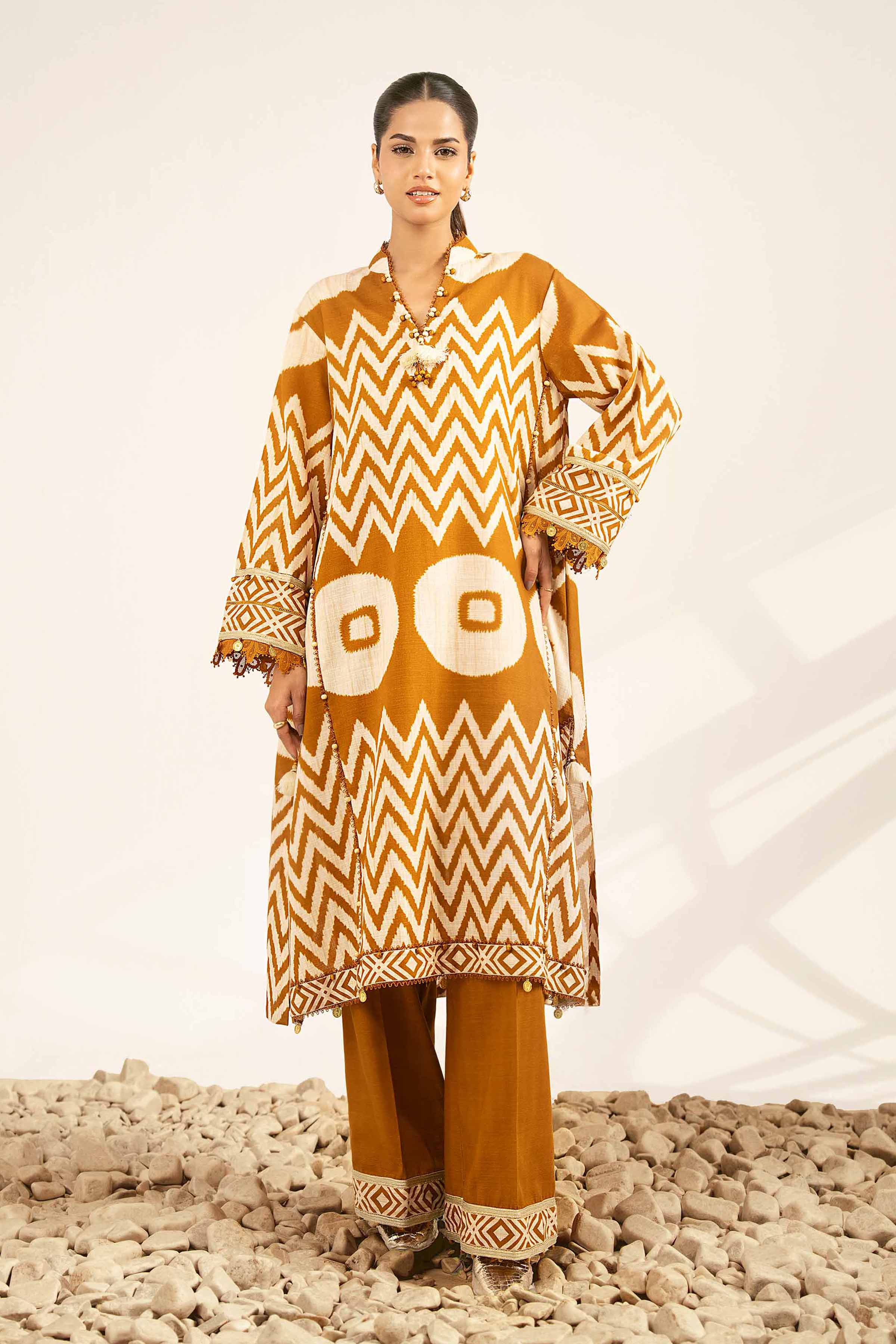 2 Piece - Printed Suit - 42502327 Unstitched Brown Khaddar 2PC Printed