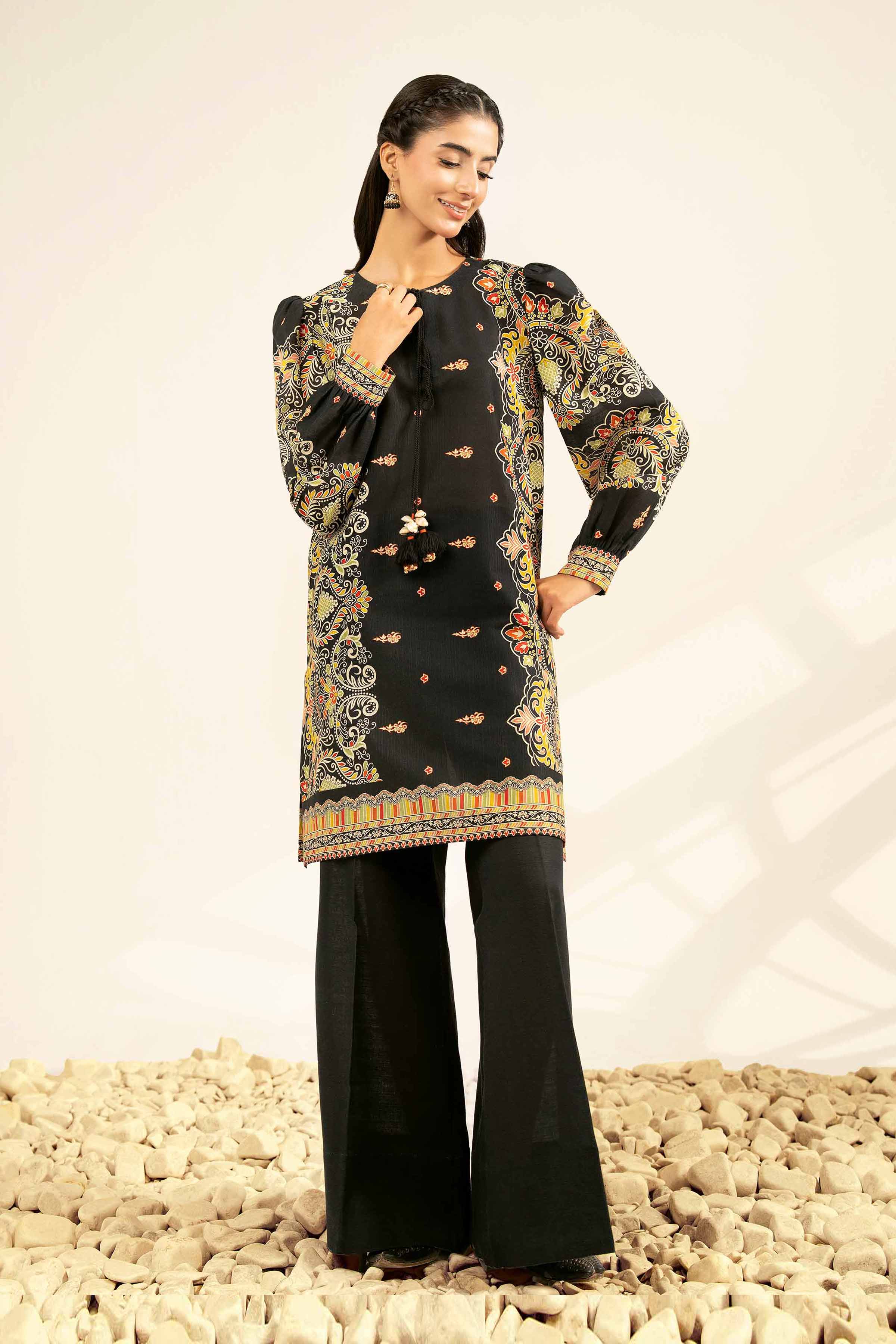 2 Piece - Printed Suit - 42502328 Unstitched Black Khaddar 2PC Printed