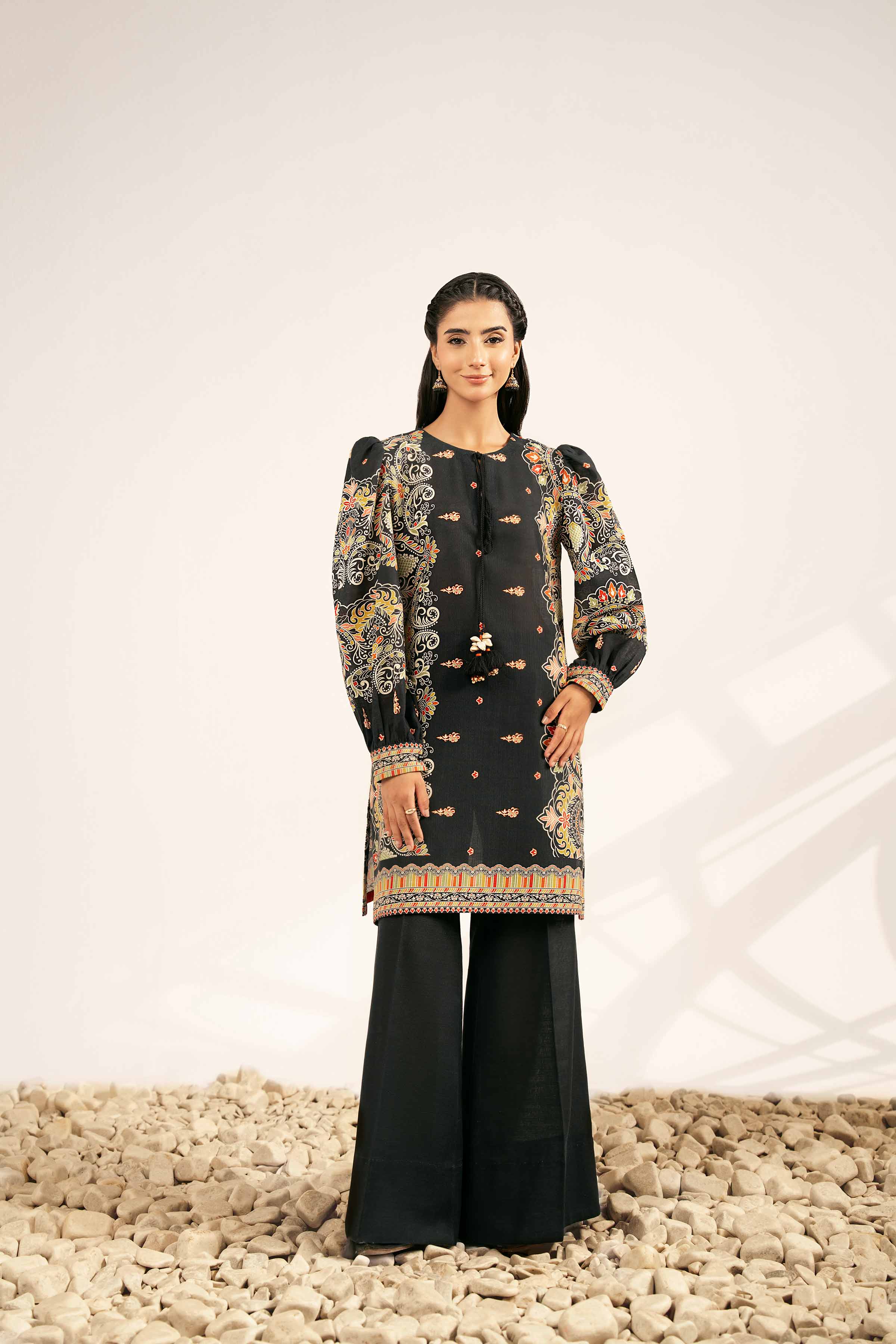 2 Piece - Printed Suit - 42502328 Unstitched Black Khaddar 2PC Printed