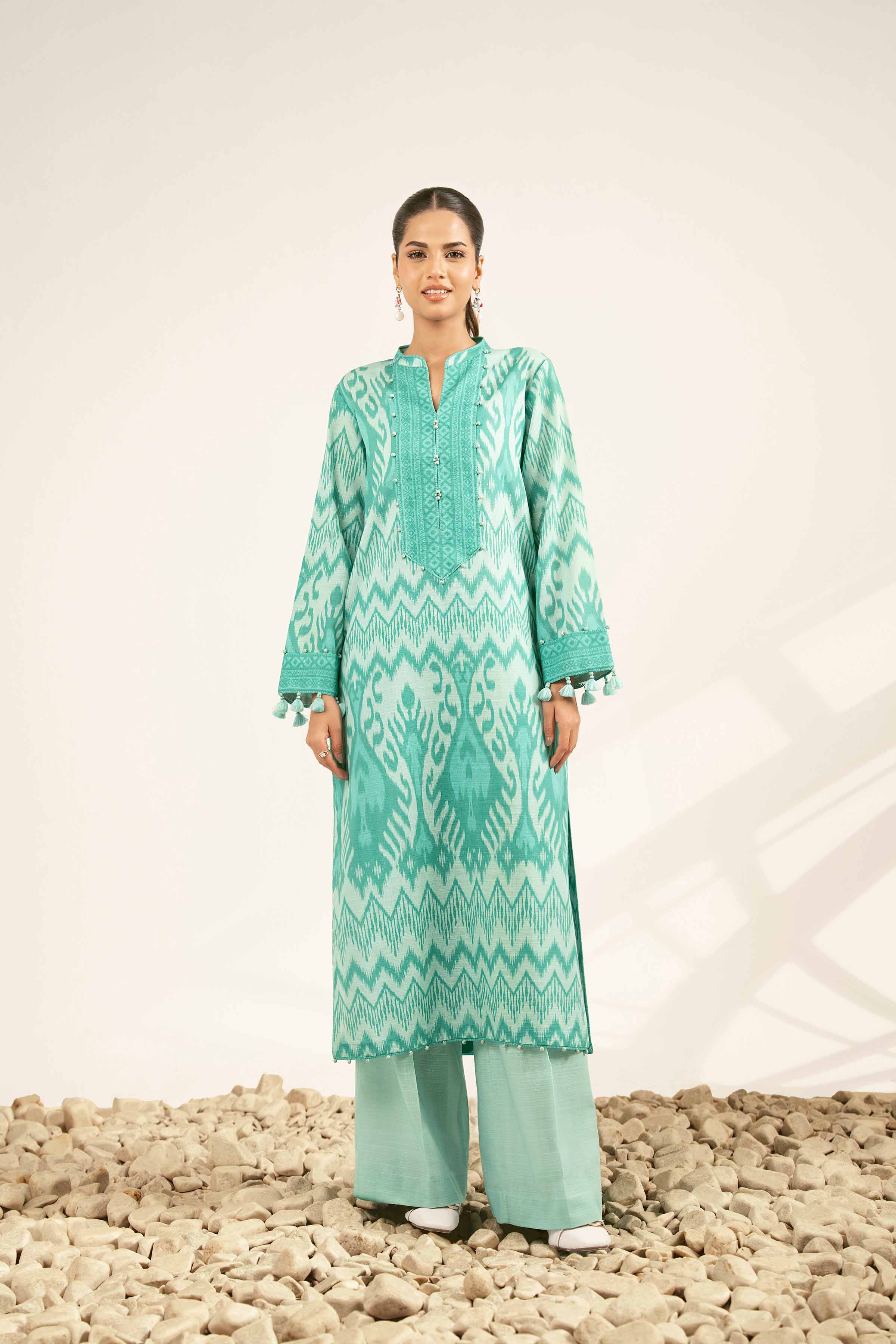 2 Piece - Printed Suit - 42502329 Unstitched Blue Khaddar 2PC Printed