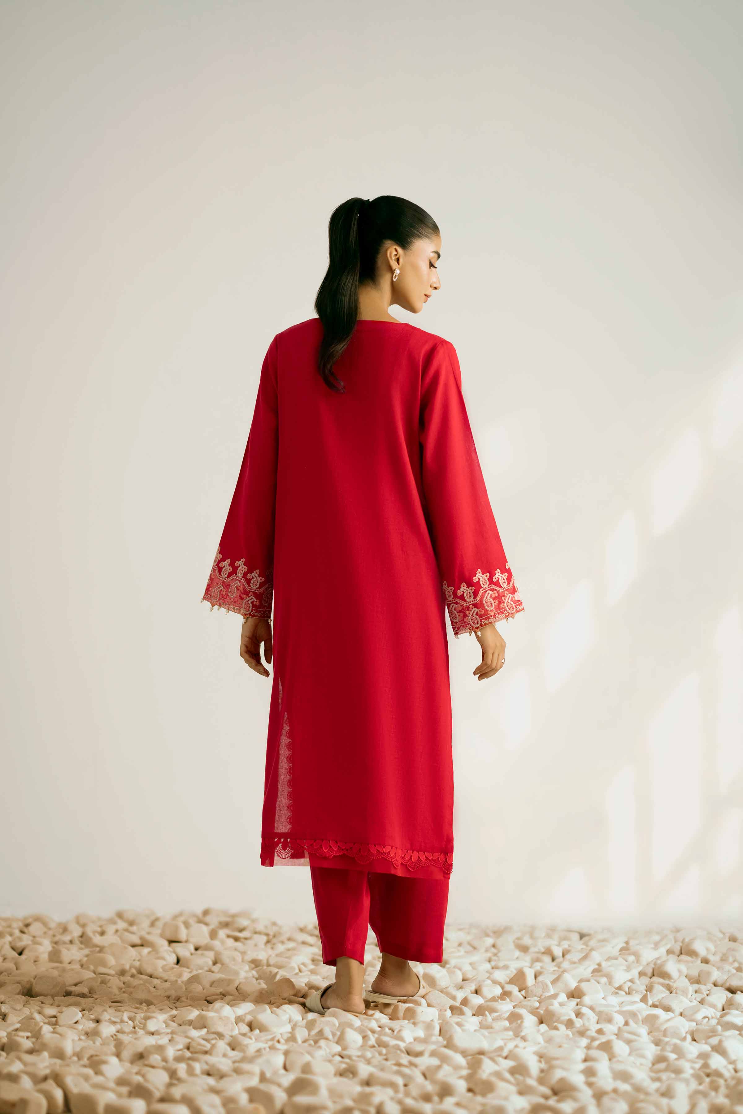 2 Piece - Embroidered Suit - 42502353 Unstitched Red Khaddar 2PC Embroidered
