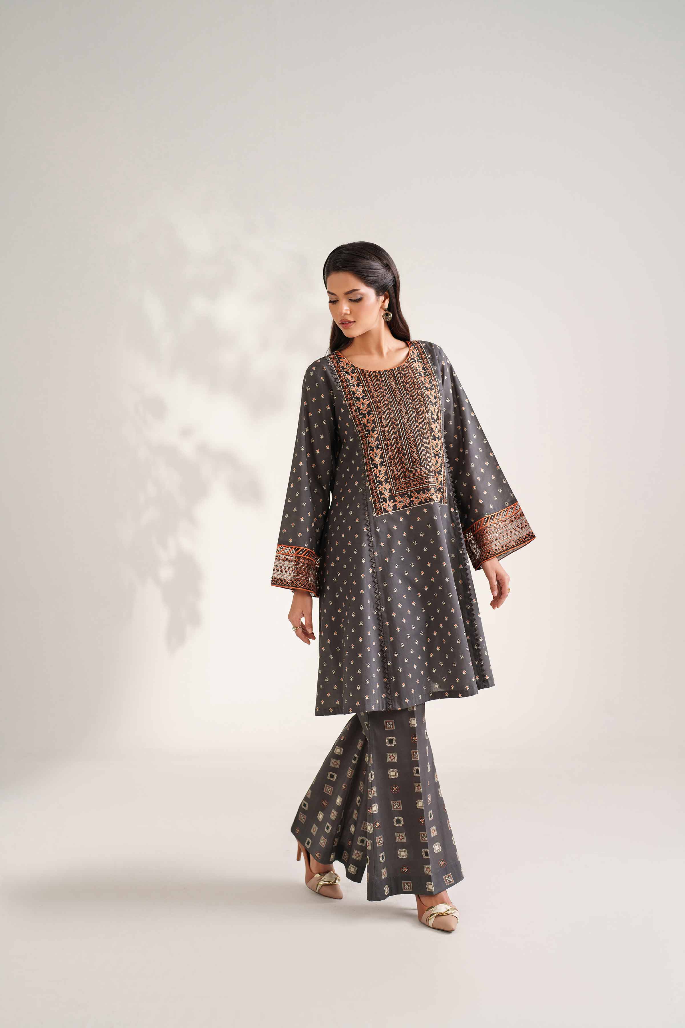 2 Piece - Printed Embroidered Suit - 42502355 Unstitched Grey Cambric 2PC Embroidered