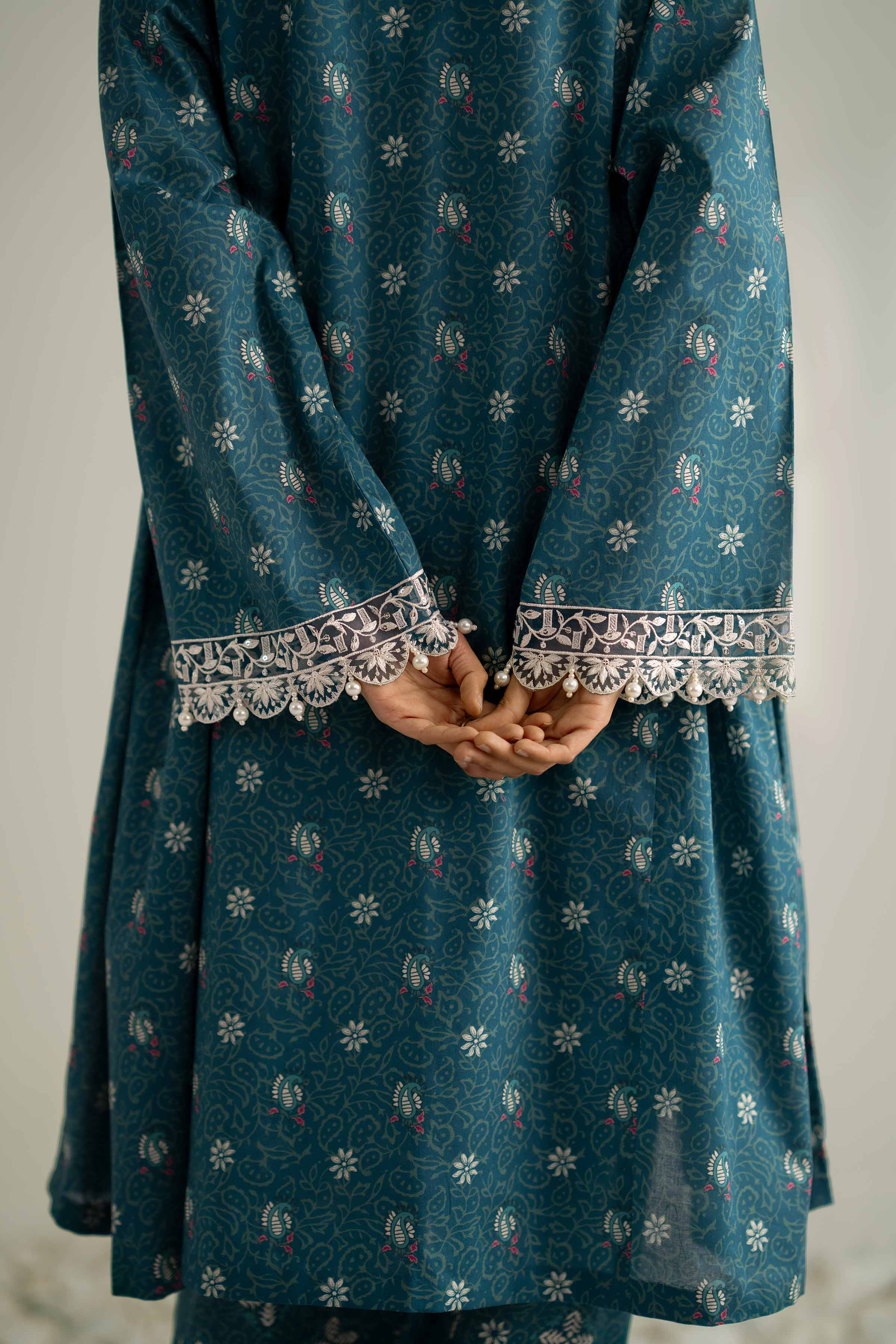 2 Piece - Printed Embroidered Suit - 42502356 Unstitched Blue Cambric 2PC Embroidered