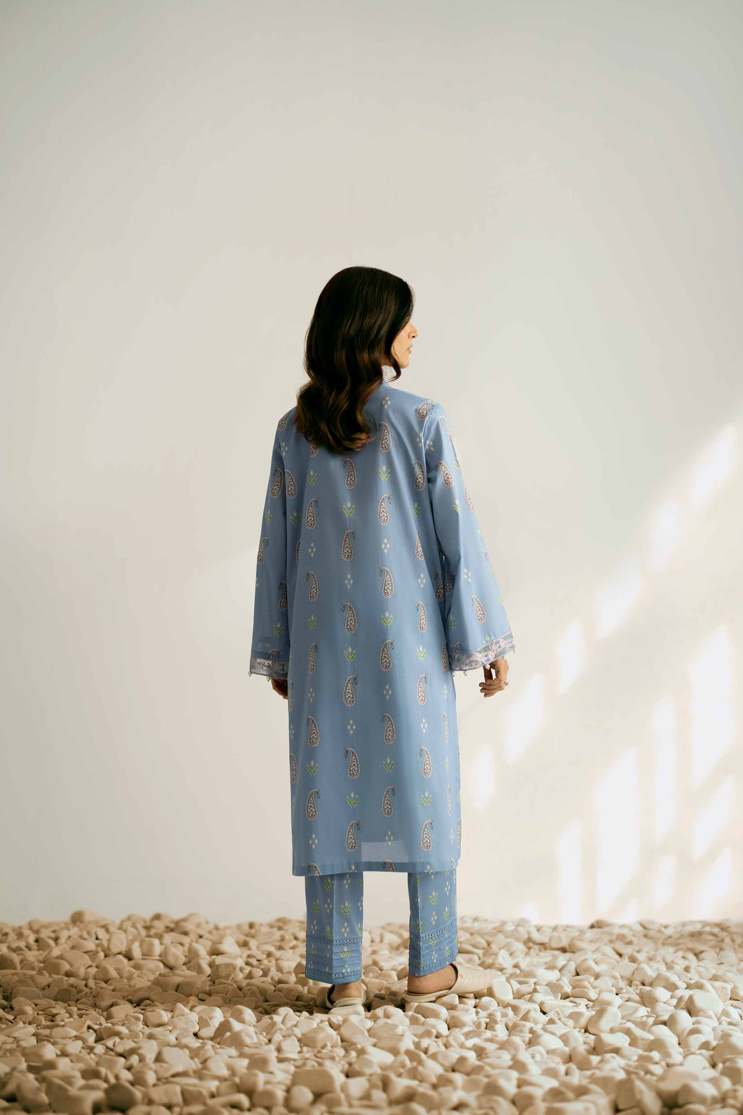 2 Piece - Printed Embroidered Suit - 42502358 Unstitched Blue Cambric 2PC Embroidered