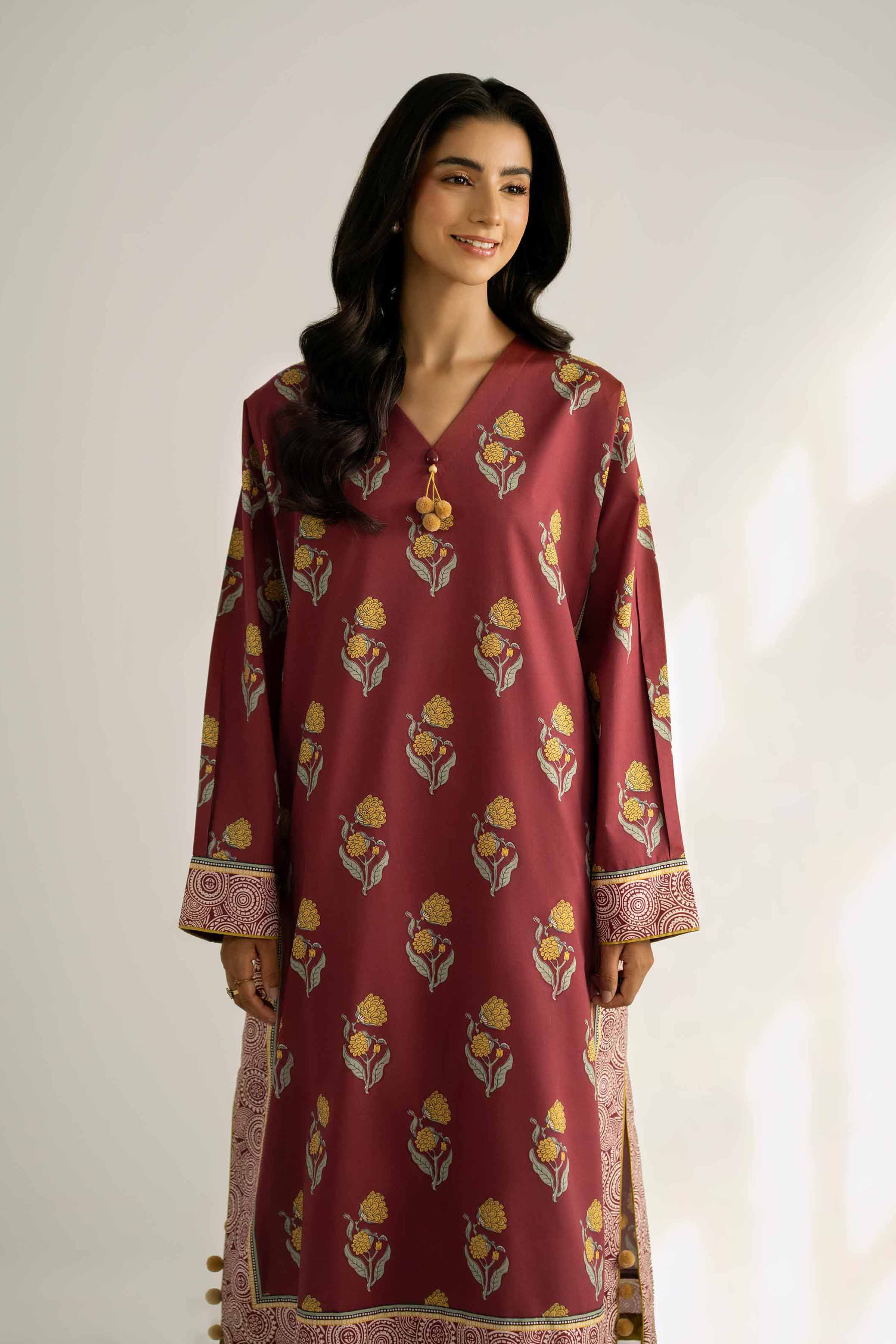 2 Piece - Printed Suit - 42502362 Unstitched Maroon Cambric 2PC Printed