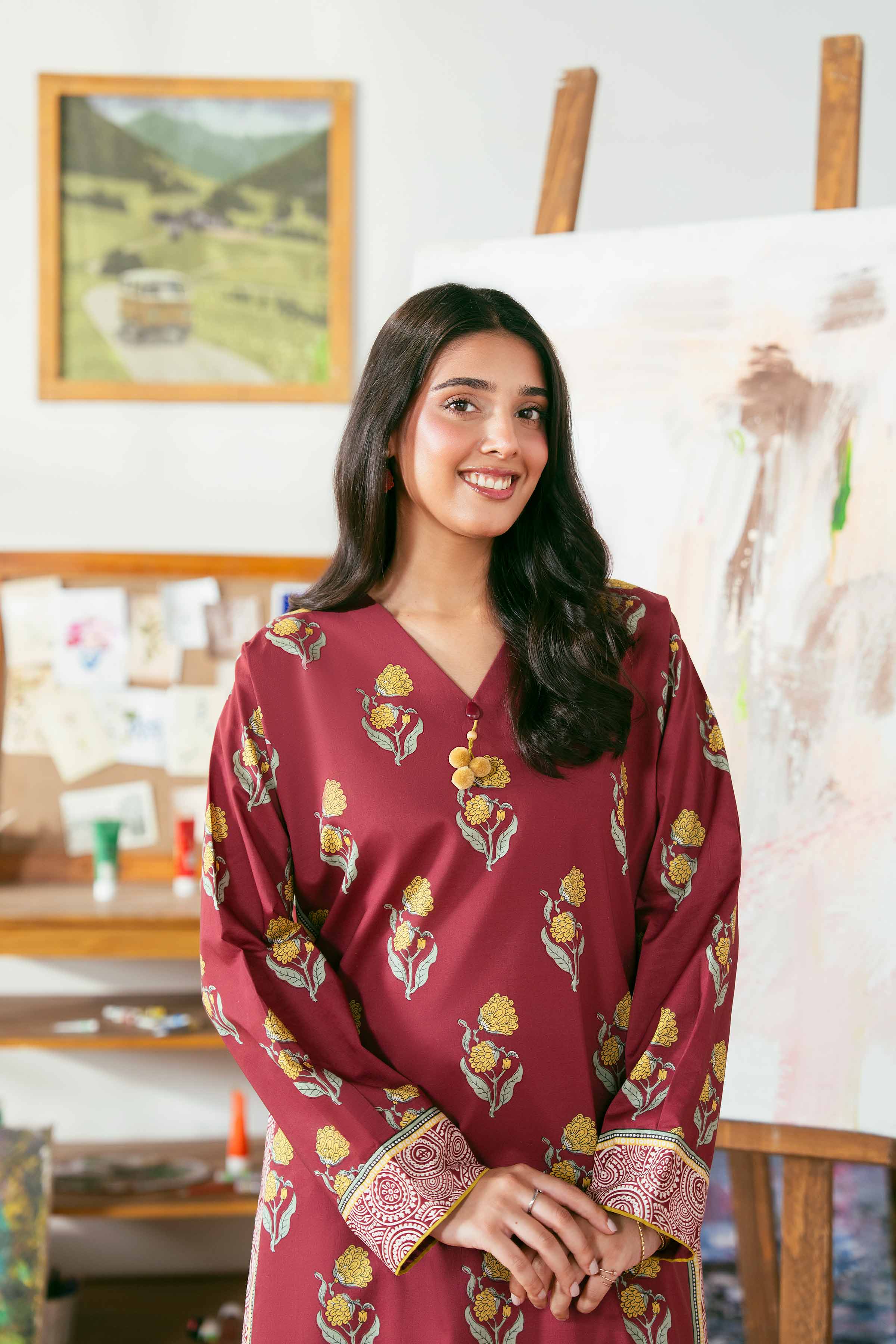 2 Piece - Printed Suit - 42502362 Unstitched Maroon Cambric 2PC Printed