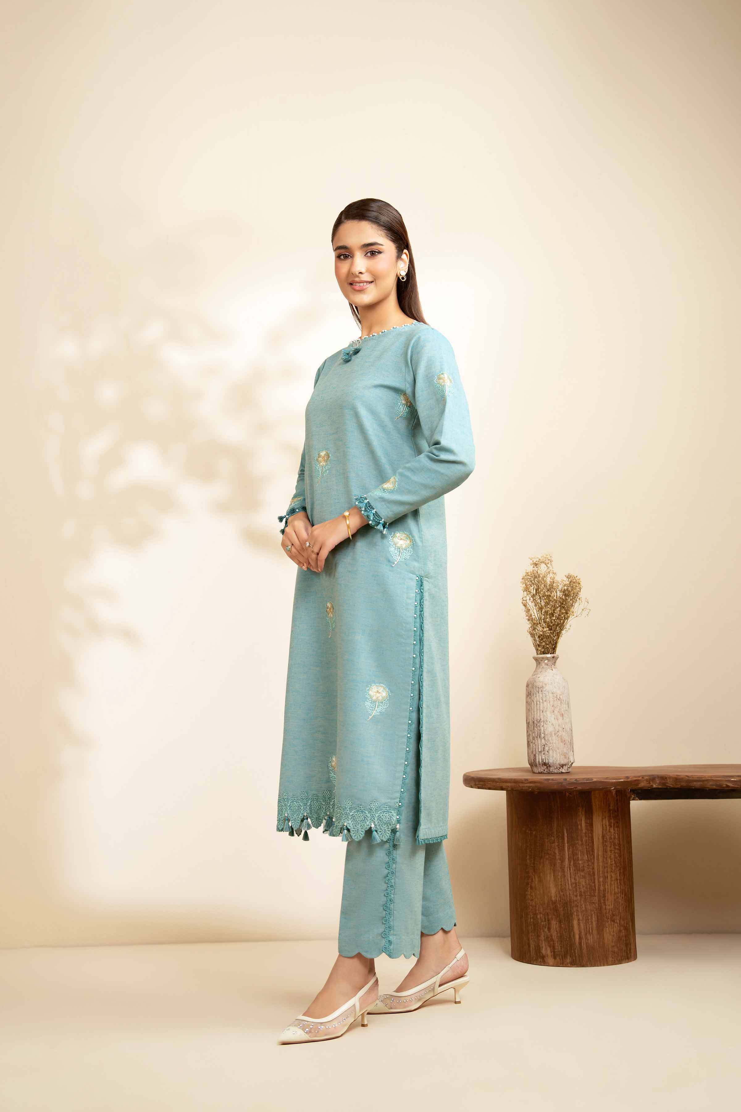 2 Piece - Embroidered Suit - 42502475 Unstitched Blue Linen 2PC Embroidered