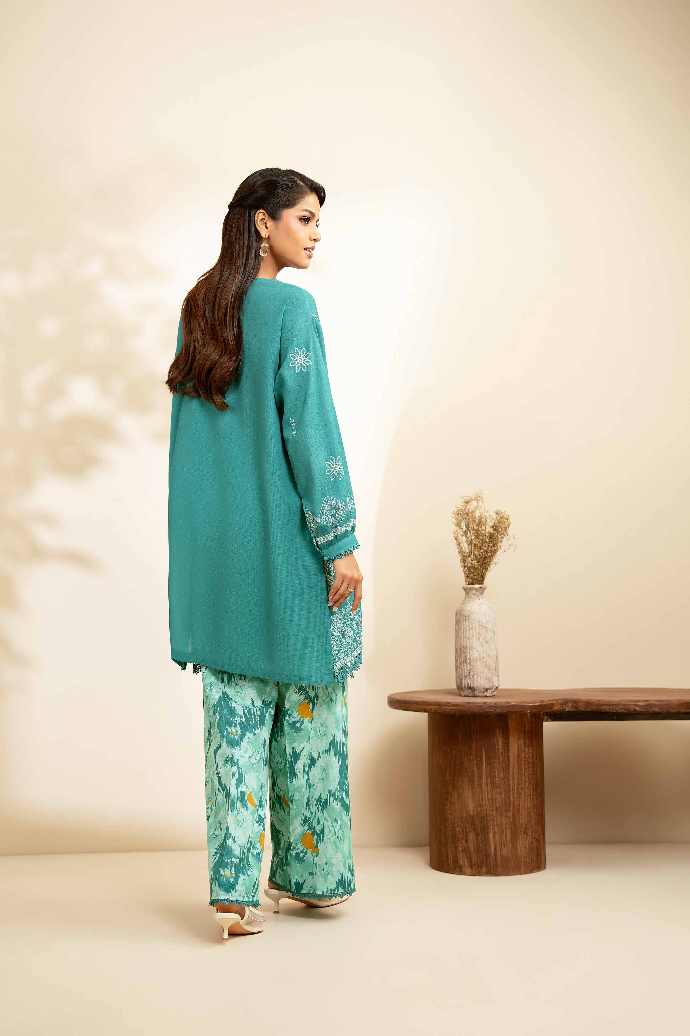 2 Piece - Printed Embroidered Suit - 42502489 Unstitched Blue Khaddar 2PC Embroidered