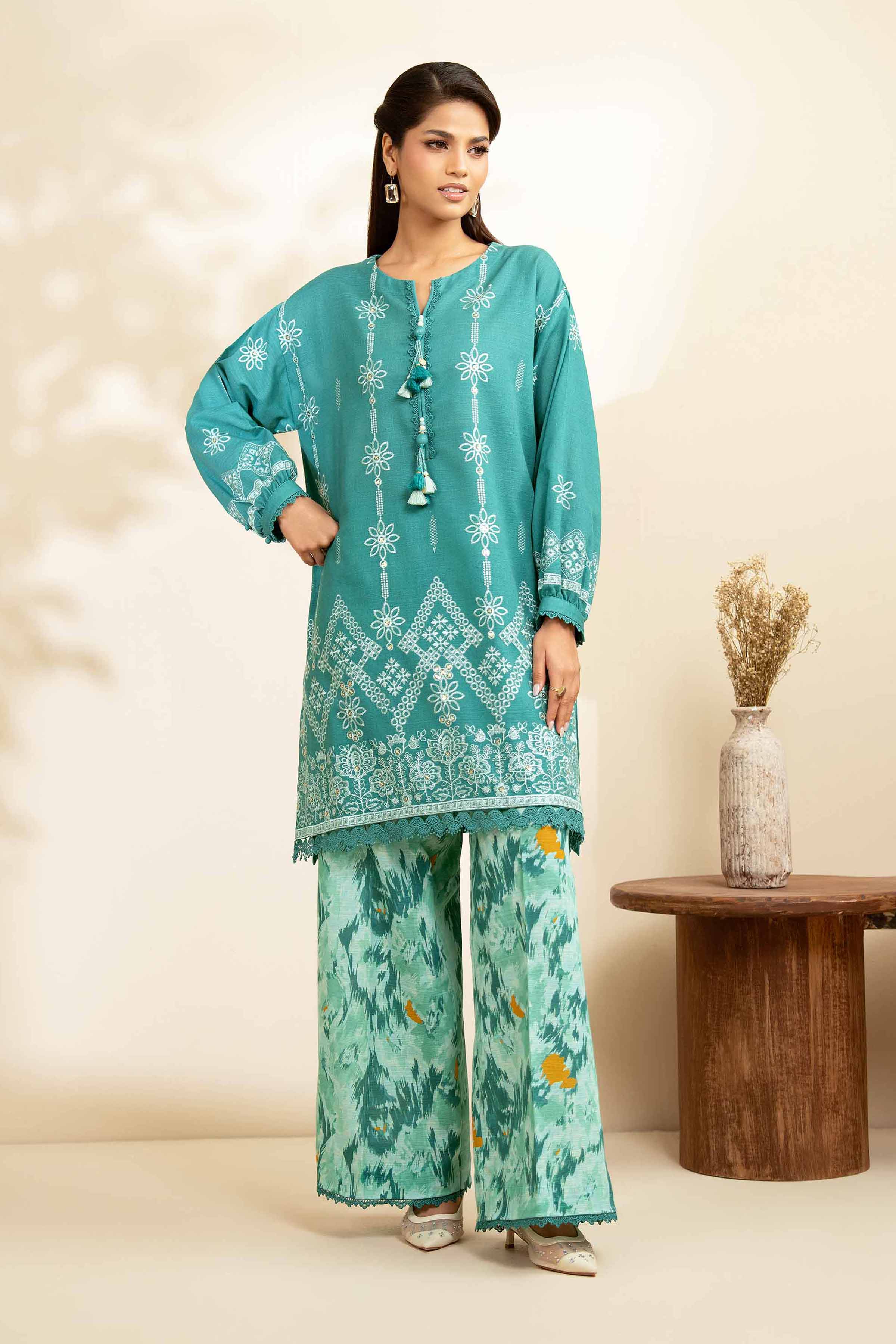 2 Piece - Printed Embroidered Suit - 42502489 Unstitched Blue Khaddar 2PC Embroidered