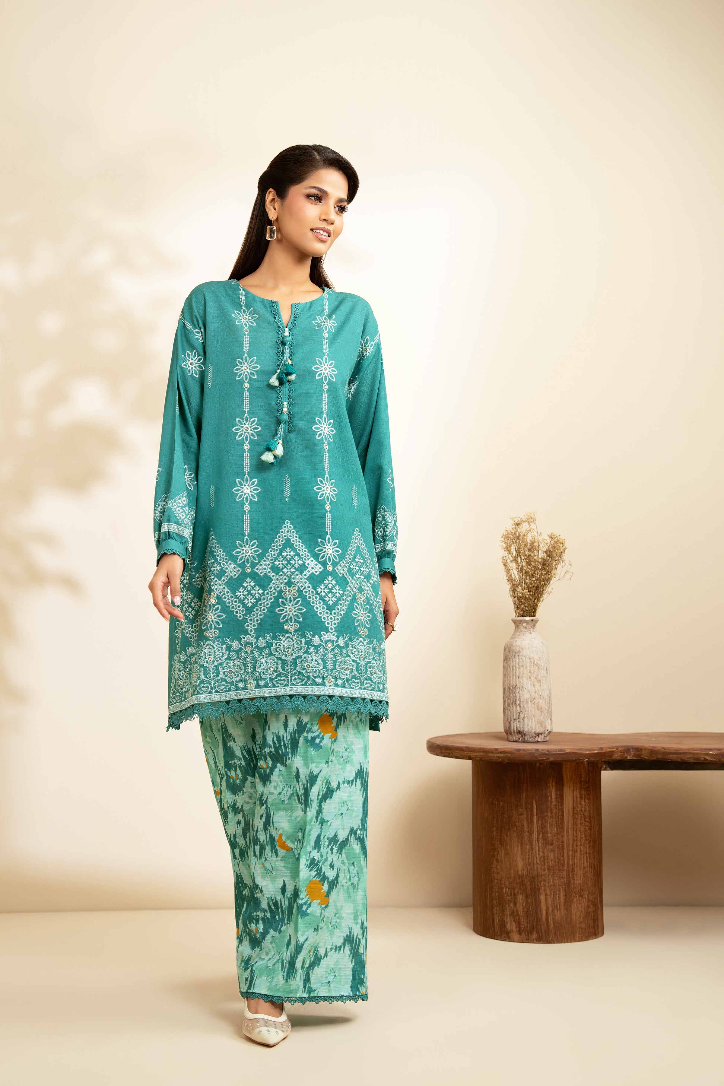 2 Piece - Printed Embroidered Suit - 42502489 Unstitched Blue Khaddar 2PC Embroidered