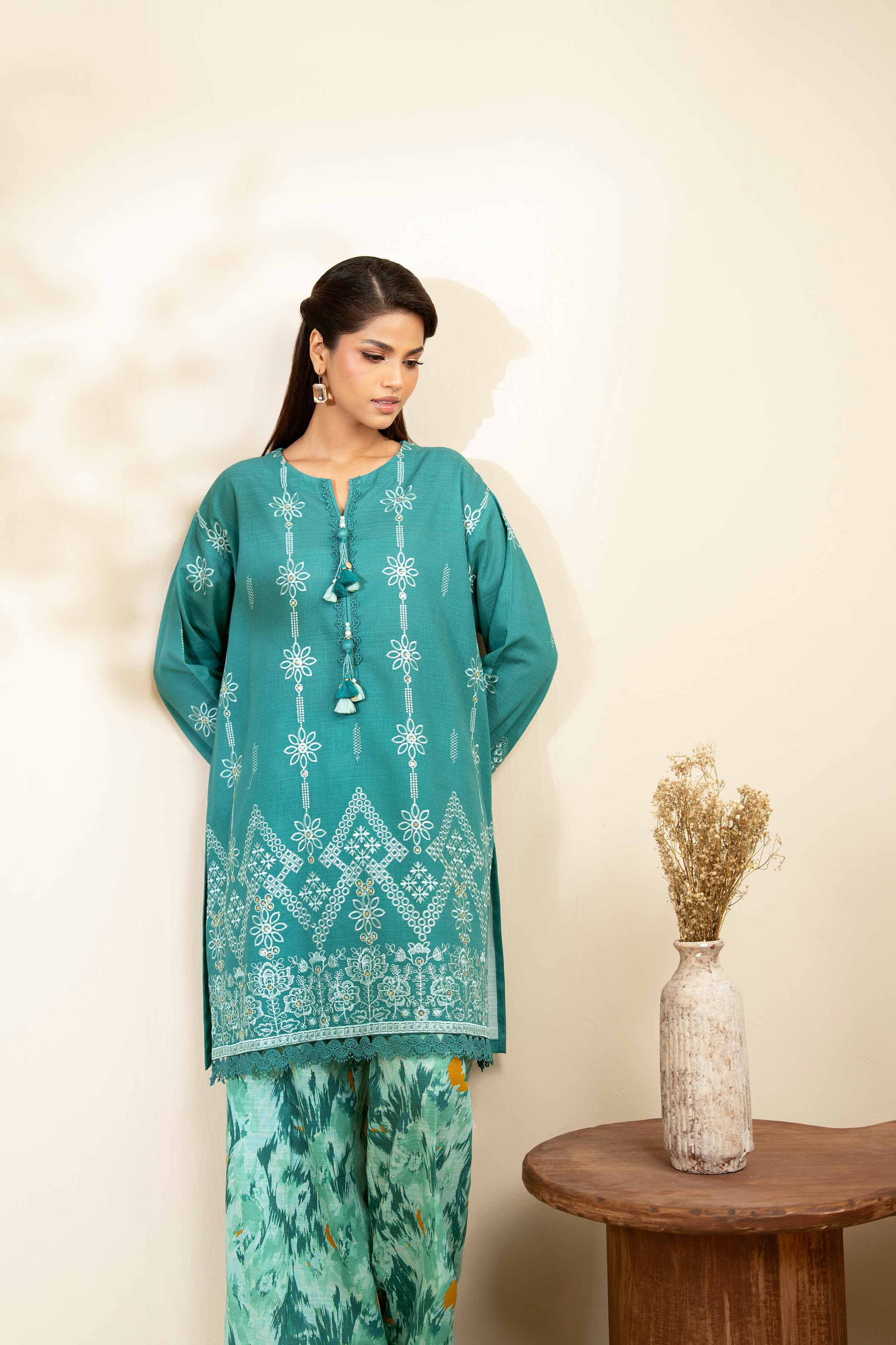 2 Piece - Printed Embroidered Suit - 42502489 Unstitched Blue Khaddar 2PC Embroidered
