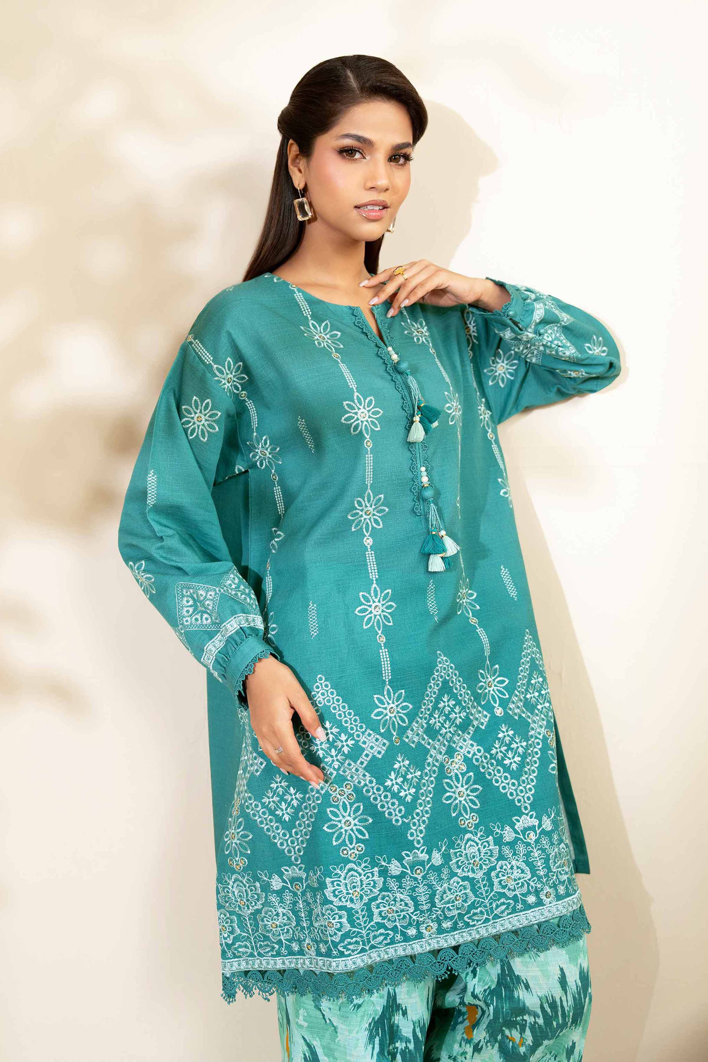 2 Piece - Printed Embroidered Suit - 42502489 Unstitched Blue Khaddar 2PC Embroidered