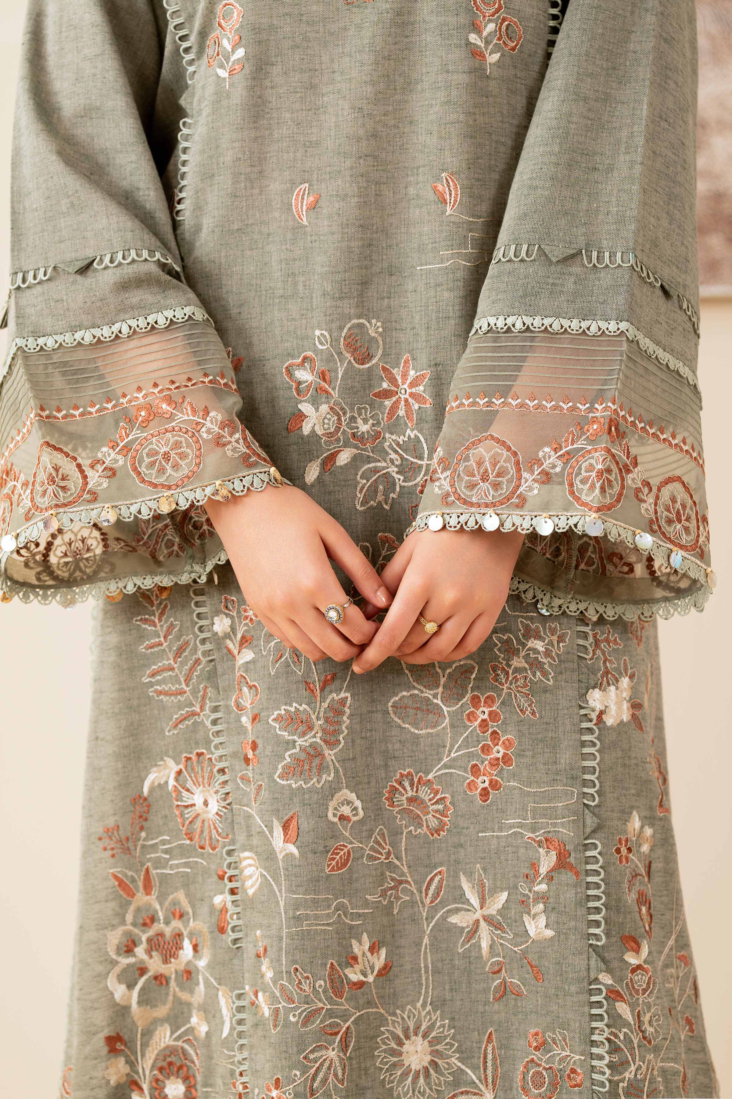 2 Piece - Embroidered Suit - 42502714 Unstitched Beige Linen 2PC Embroidered