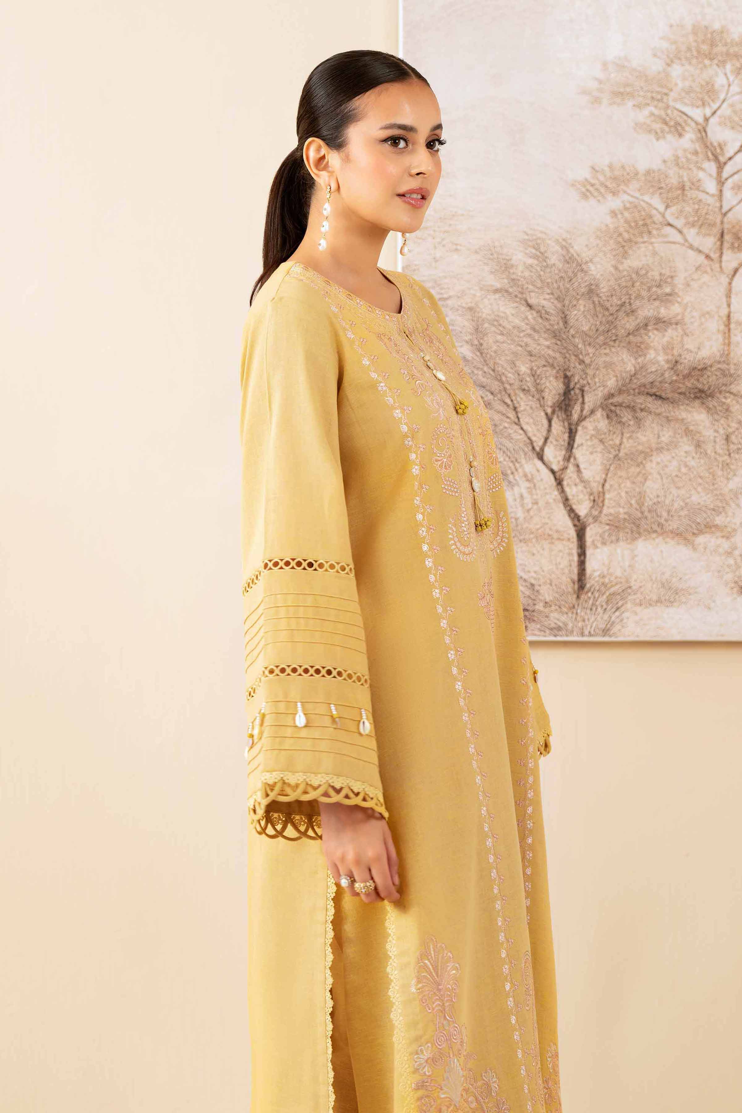 2 Piece - Embroidered Suit - 42502715 Unstitched Yellow Linen 2PC Embroidered