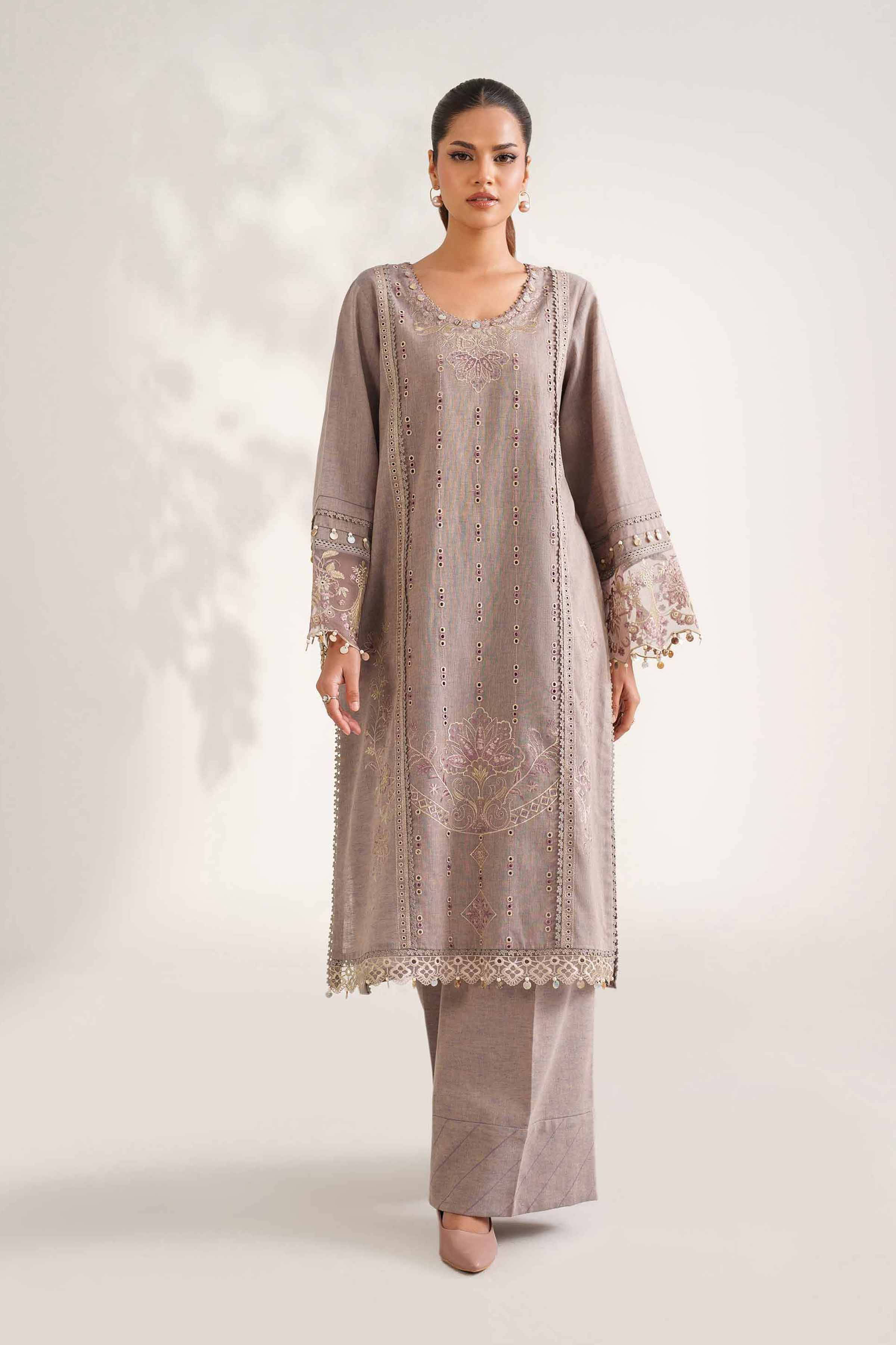 2 Piece - Embroidered Suit - 42502717 Unstitched Yellow Linen 2PC Embroidered