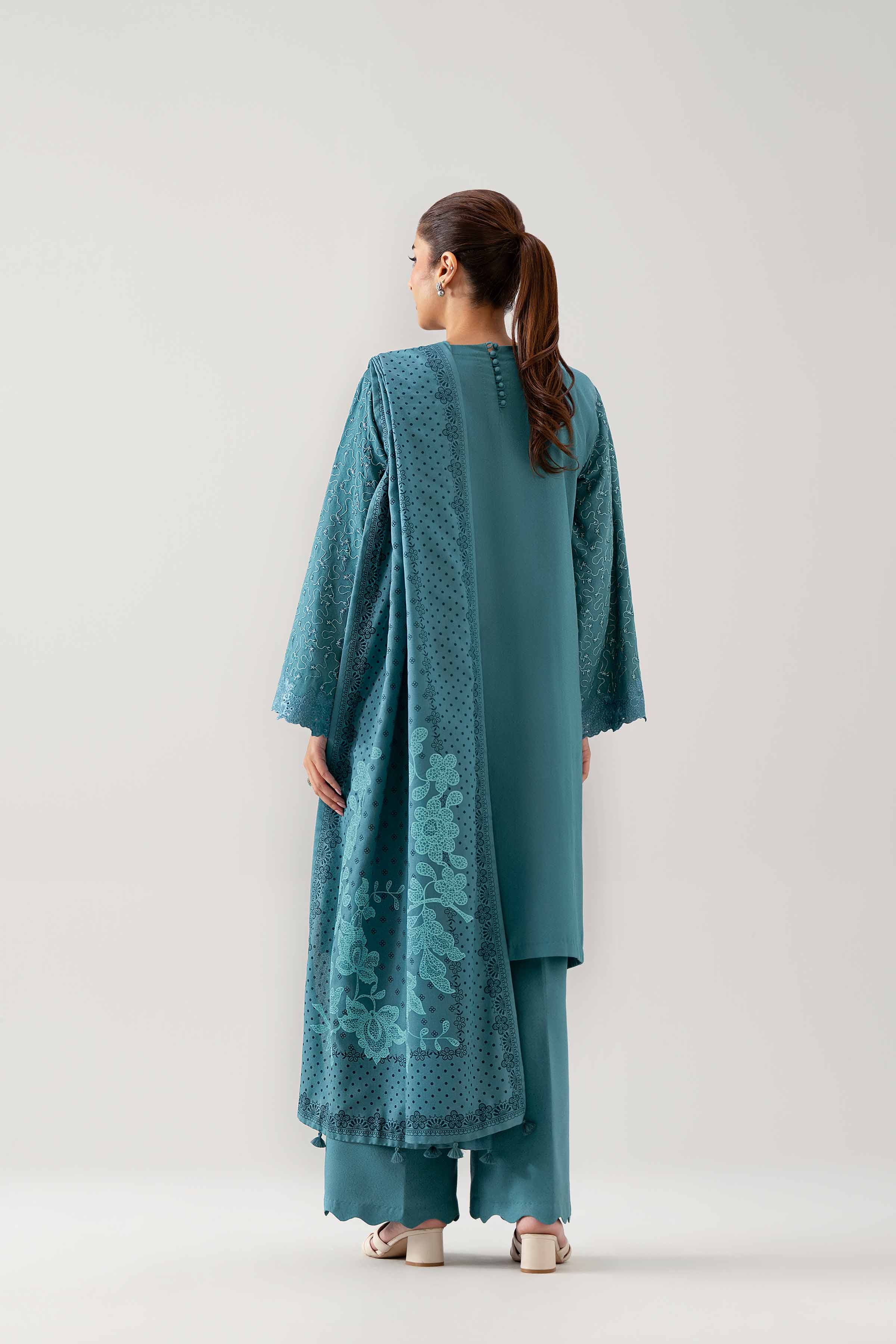 3 Piece - Printed Embroidered Suit - 42502748 Unstitched Blue Karandi 3PC Embroidered
