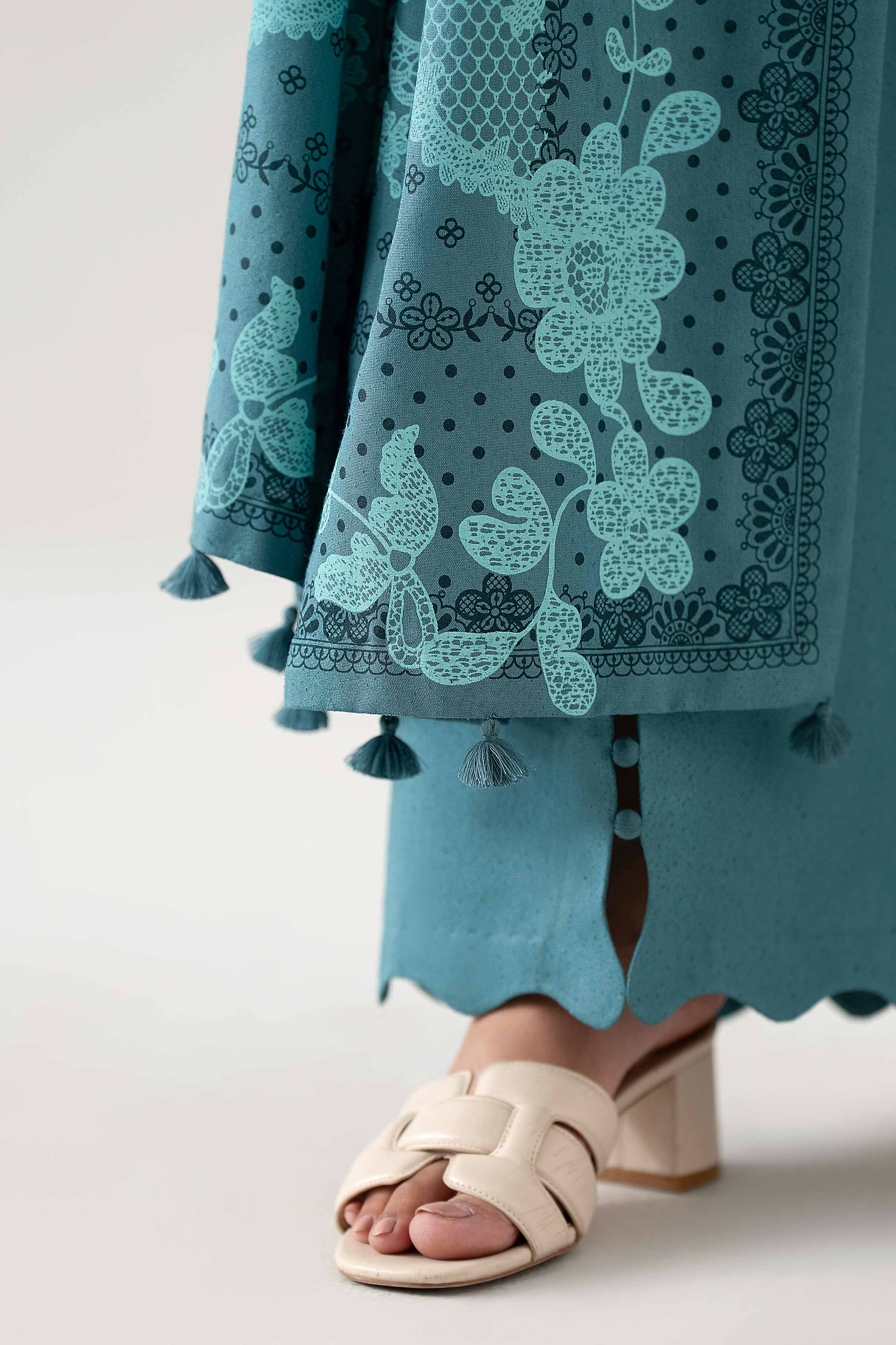 3 Piece - Printed Embroidered Suit - 42502748 Unstitched Blue Karandi 3PC Embroidered