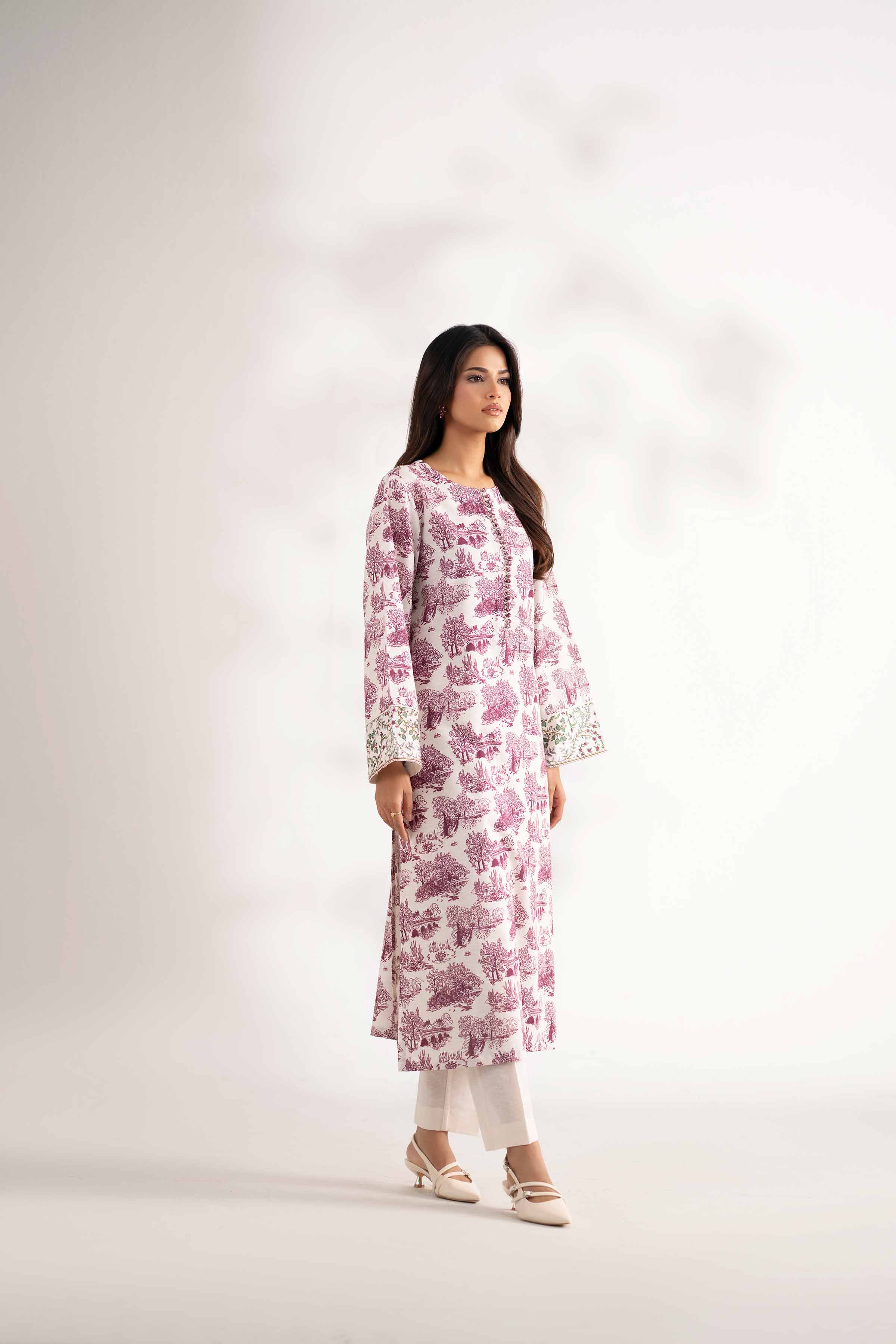 2 Piece - Printed Suit - 42502759 Unstitched Off White Karandi 2PC Printed
