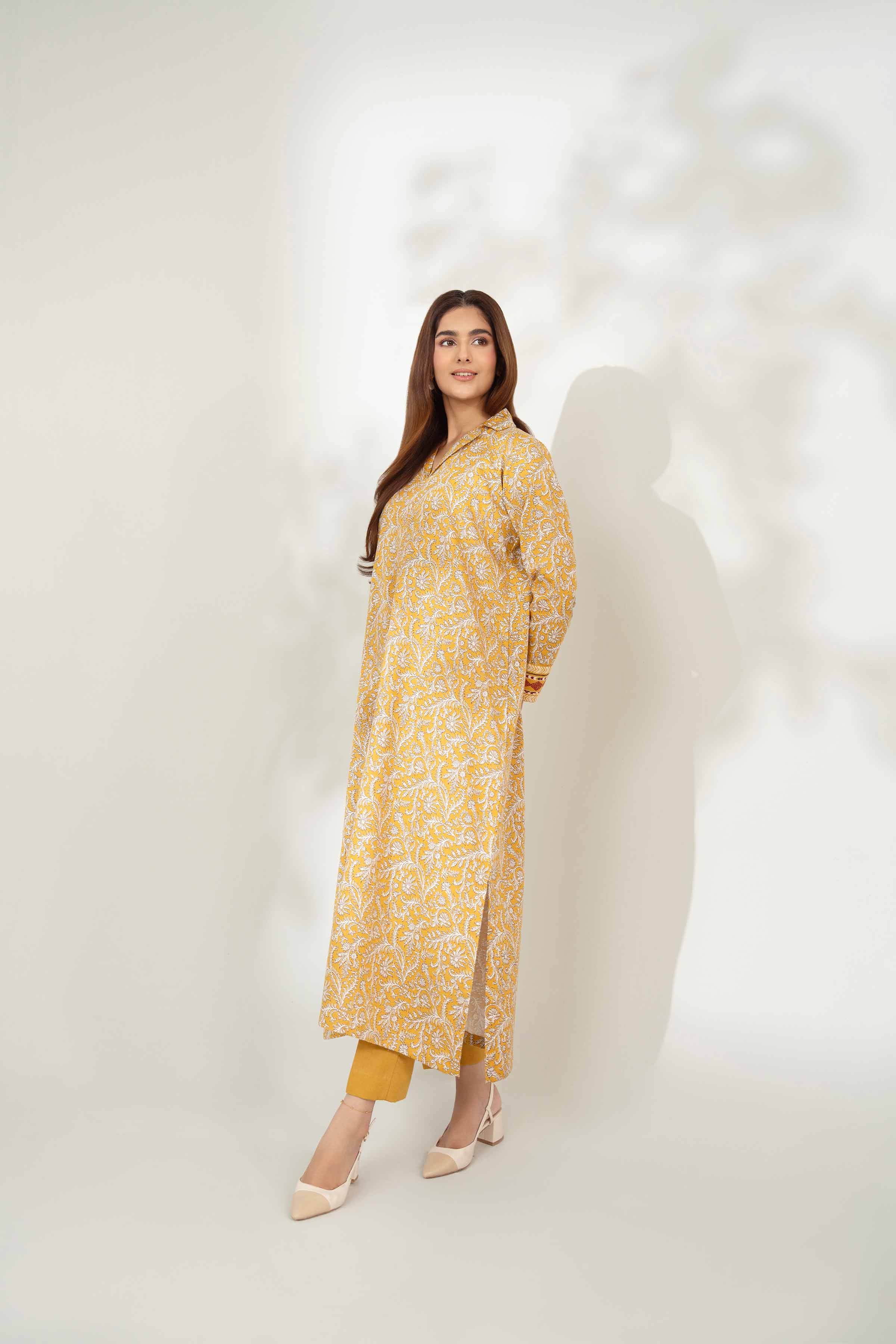 2 Piece - Printed Suit - 42502762 Unstitched Yellow Karandi 2PC Printed