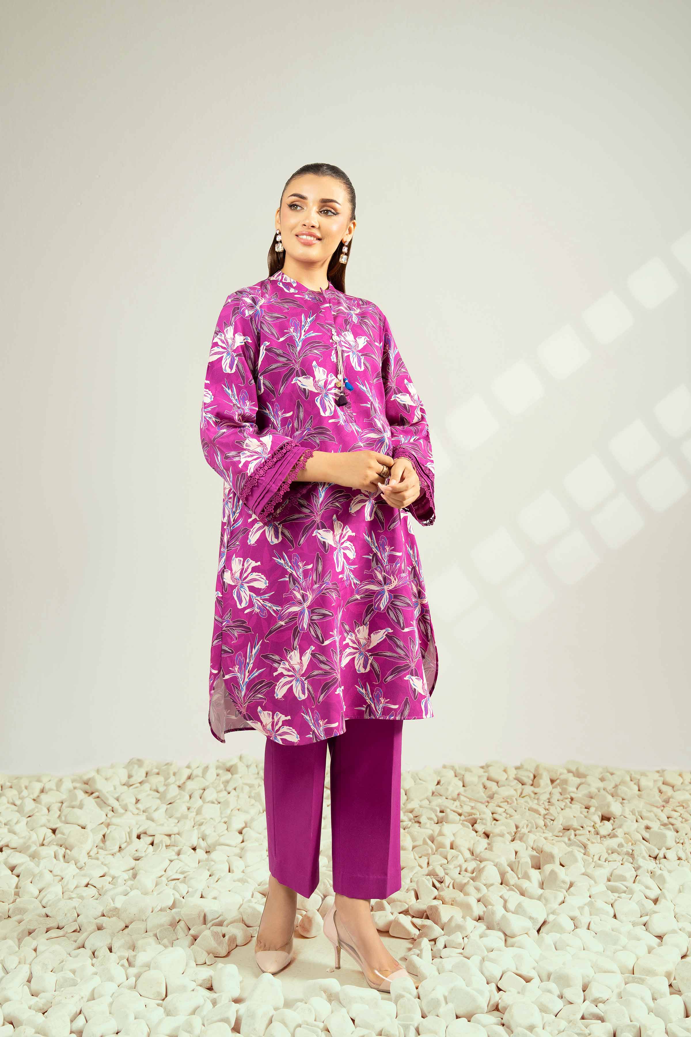 2 Piece - Printed Suit - 42502783 Unstitched Purple Linen 2PC Printed