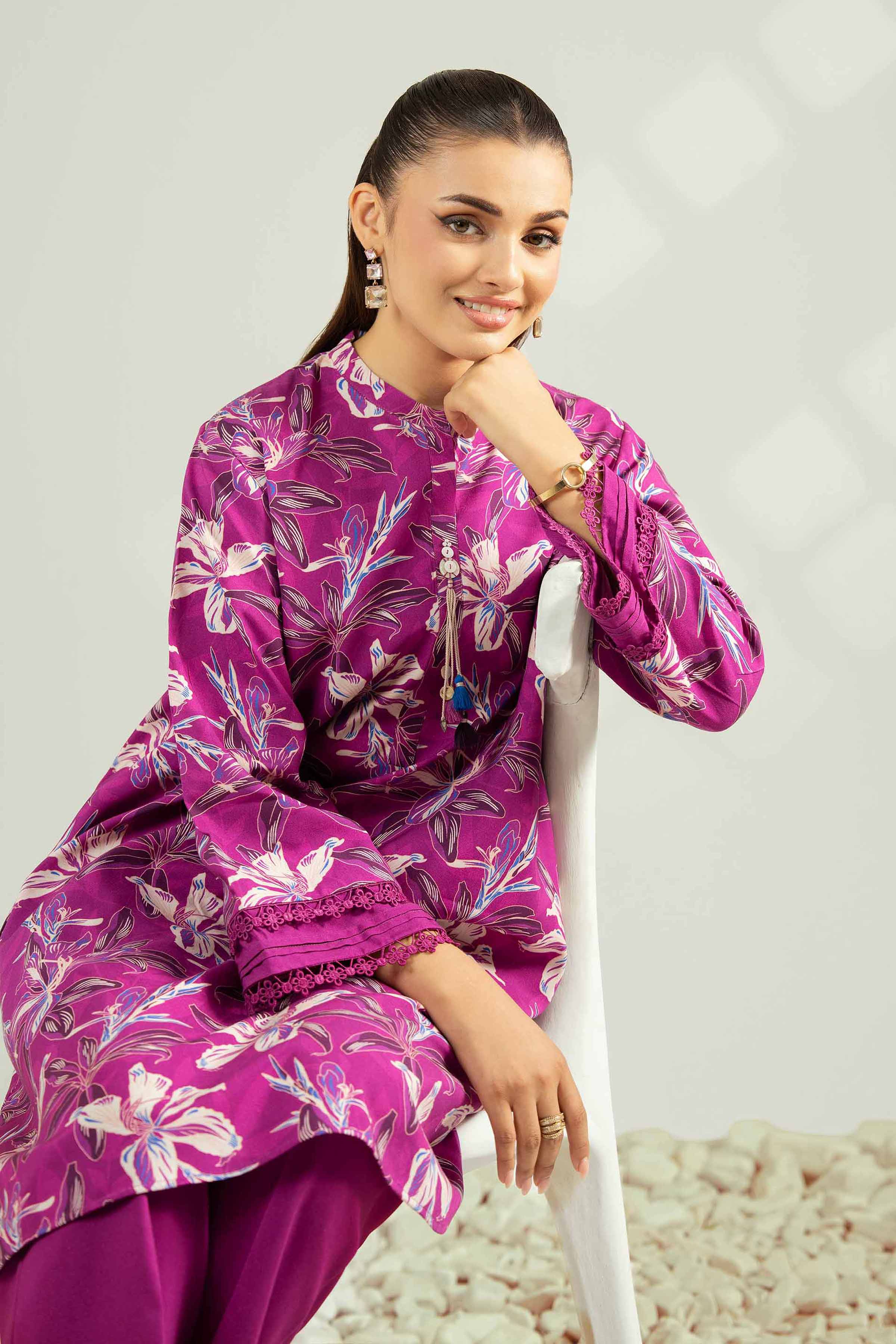 2 Piece - Printed Suit - 42502783 Unstitched Purple Linen 2PC Printed