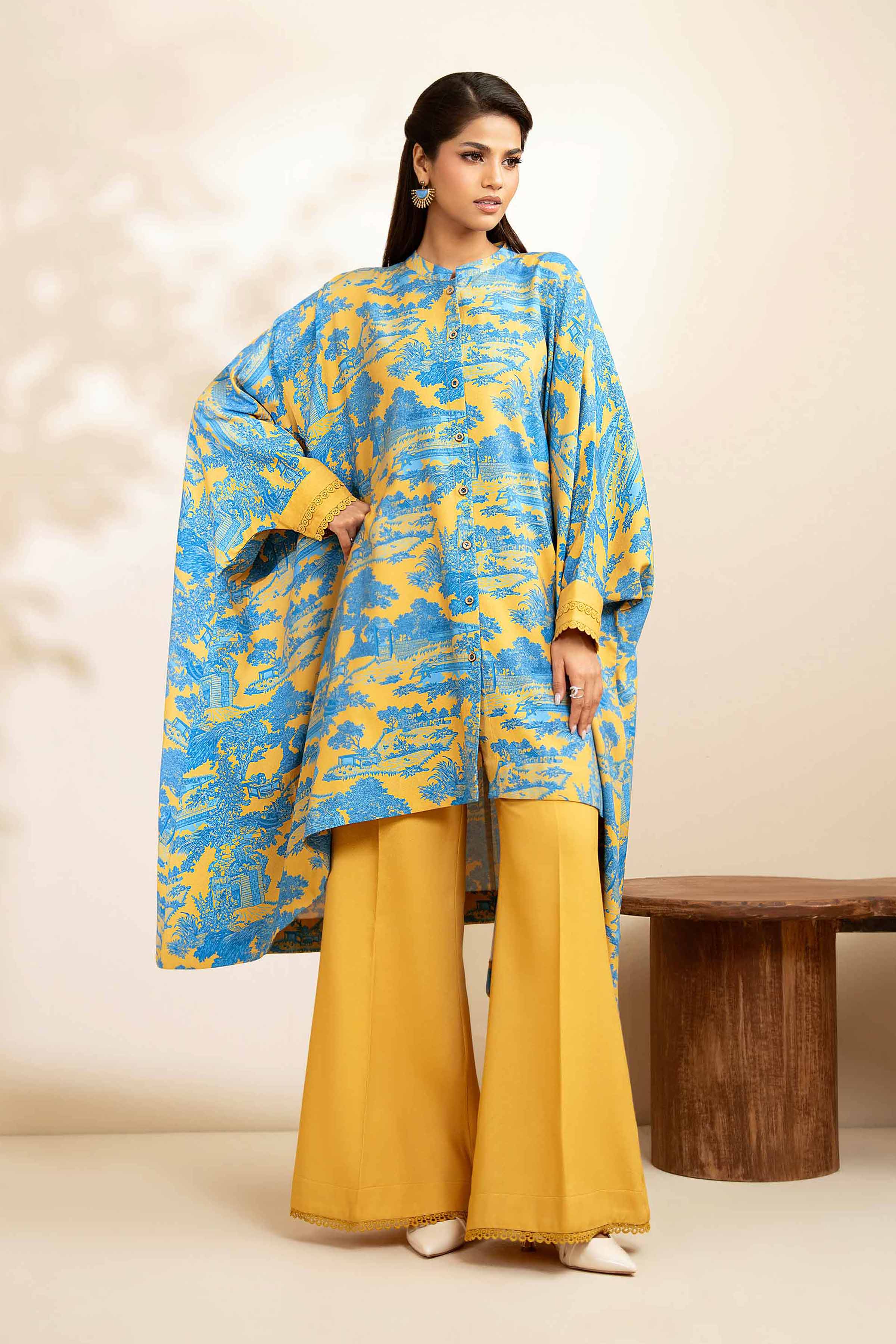 2 Piece - Printed Suit - 42502788 Unstitched Blue Linen 2PC Printed