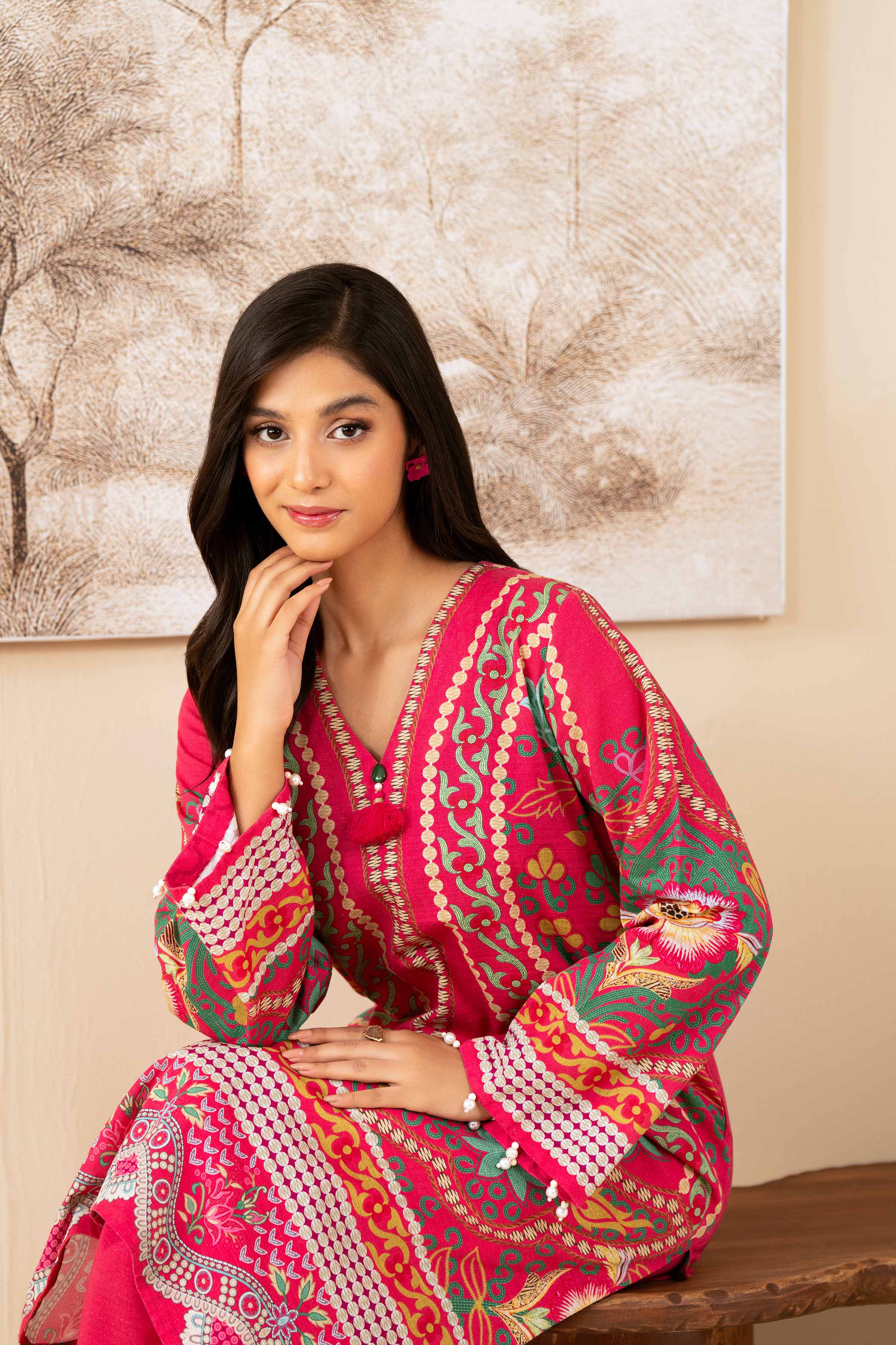 2 Piece - Digital Printed Suit - 42502791 Unstitched Pink Khaddar 2PC Printed