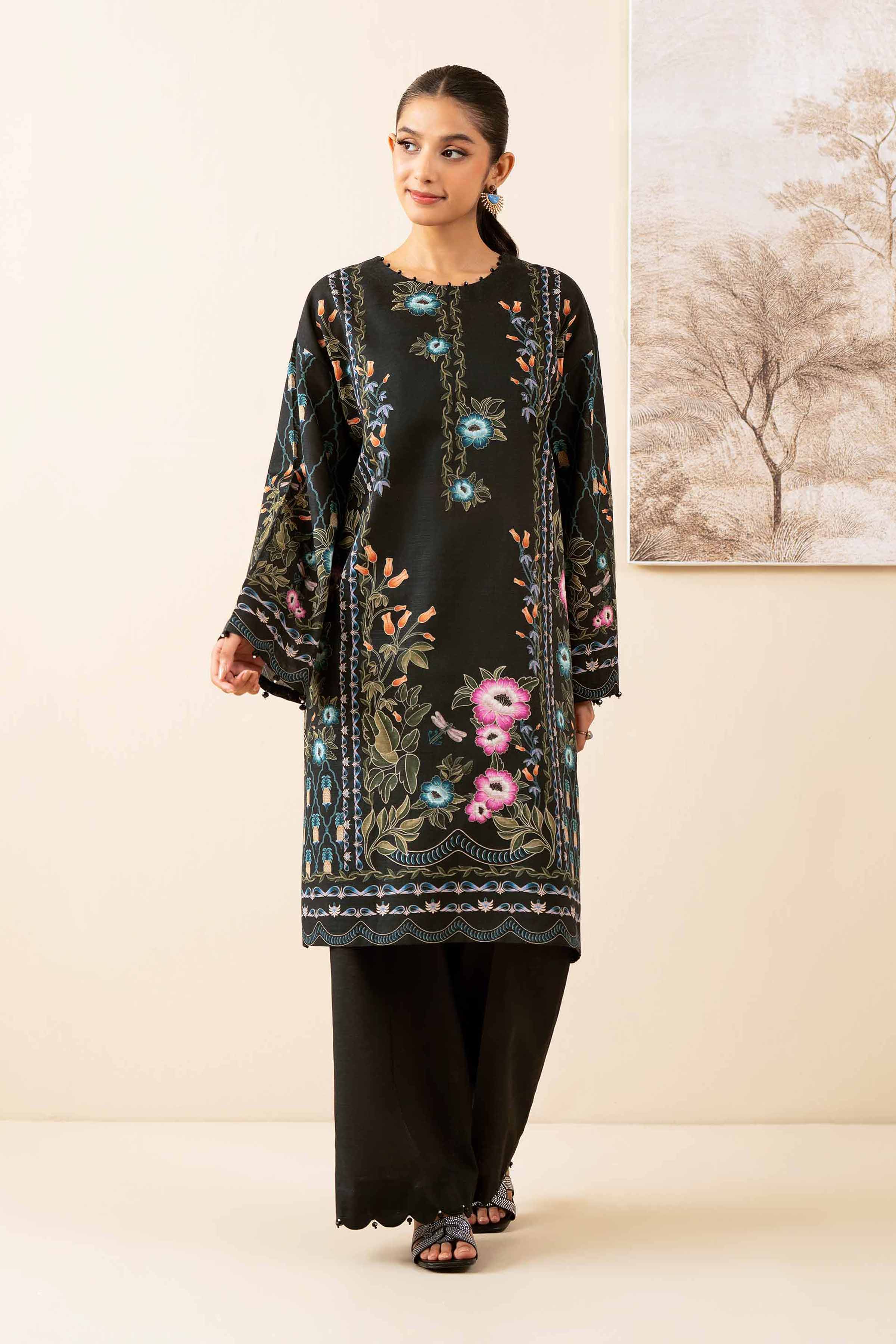2 Piece - Digital Printed Suit - 42502795 Unstitched Black Khaddar 2PC Printed