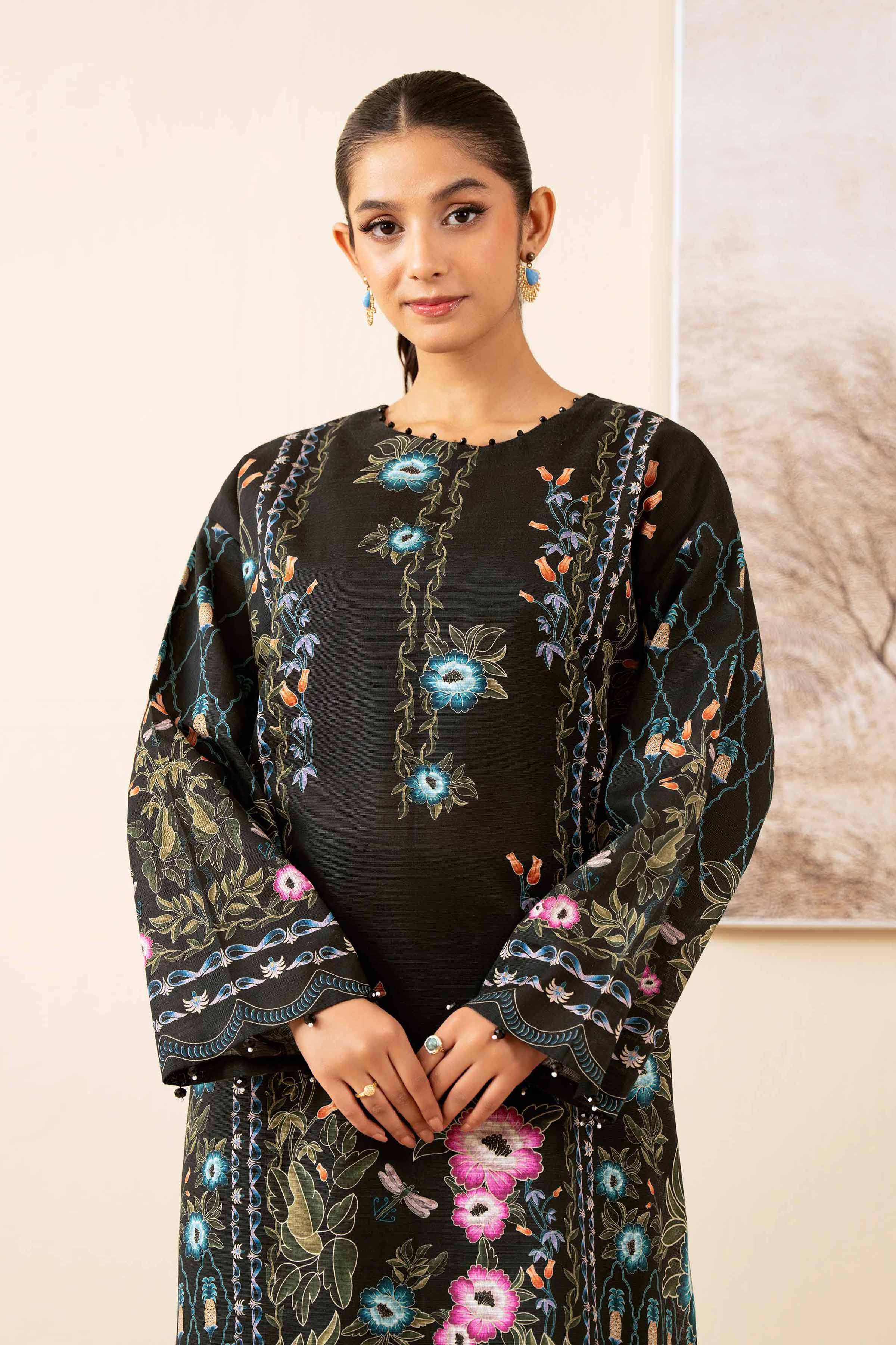 2 Piece - Digital Printed Suit - 42502795 Unstitched Black Khaddar 2PC Printed