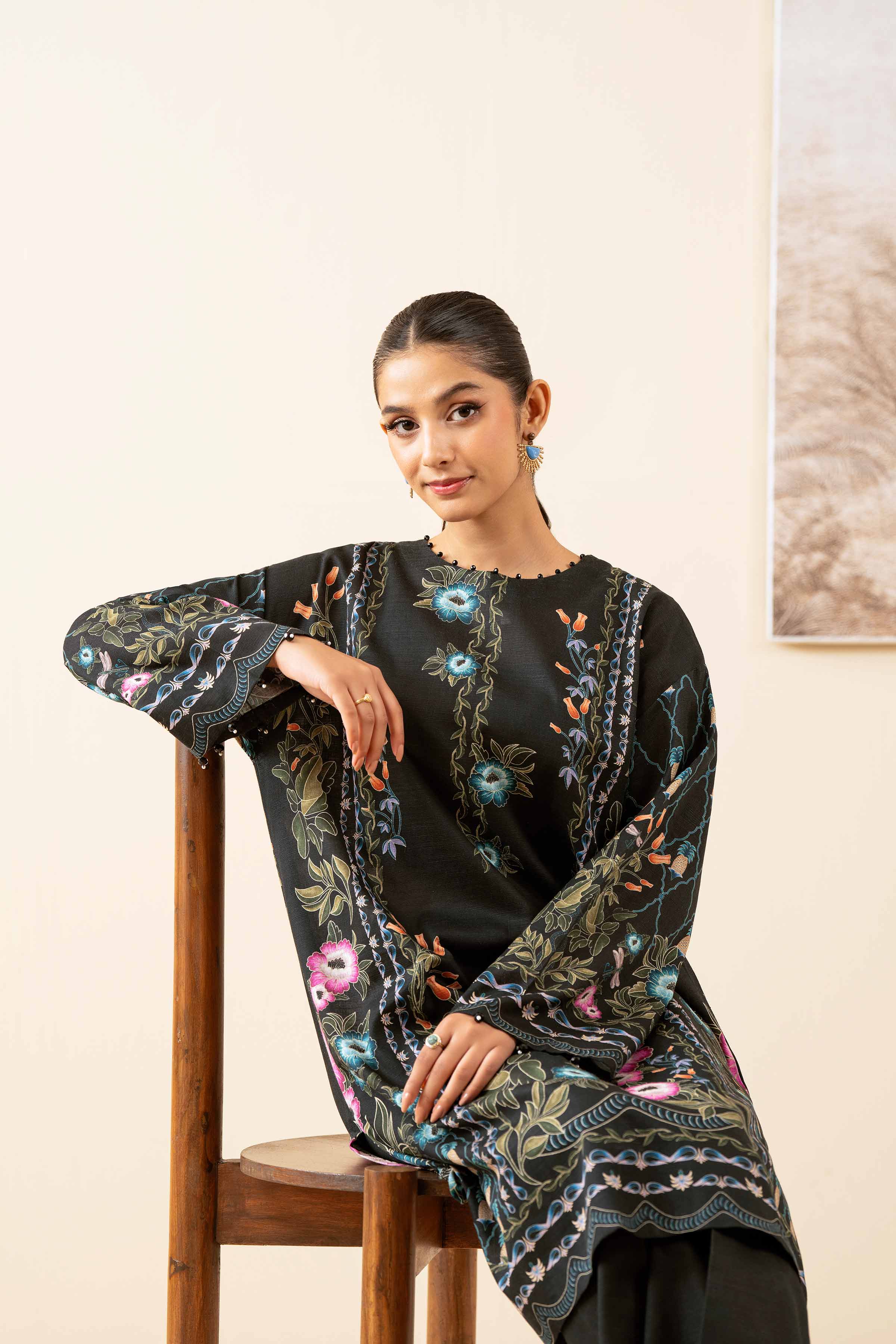 2 Piece - Digital Printed Suit - 42502795 Unstitched Black Khaddar 2PC Printed