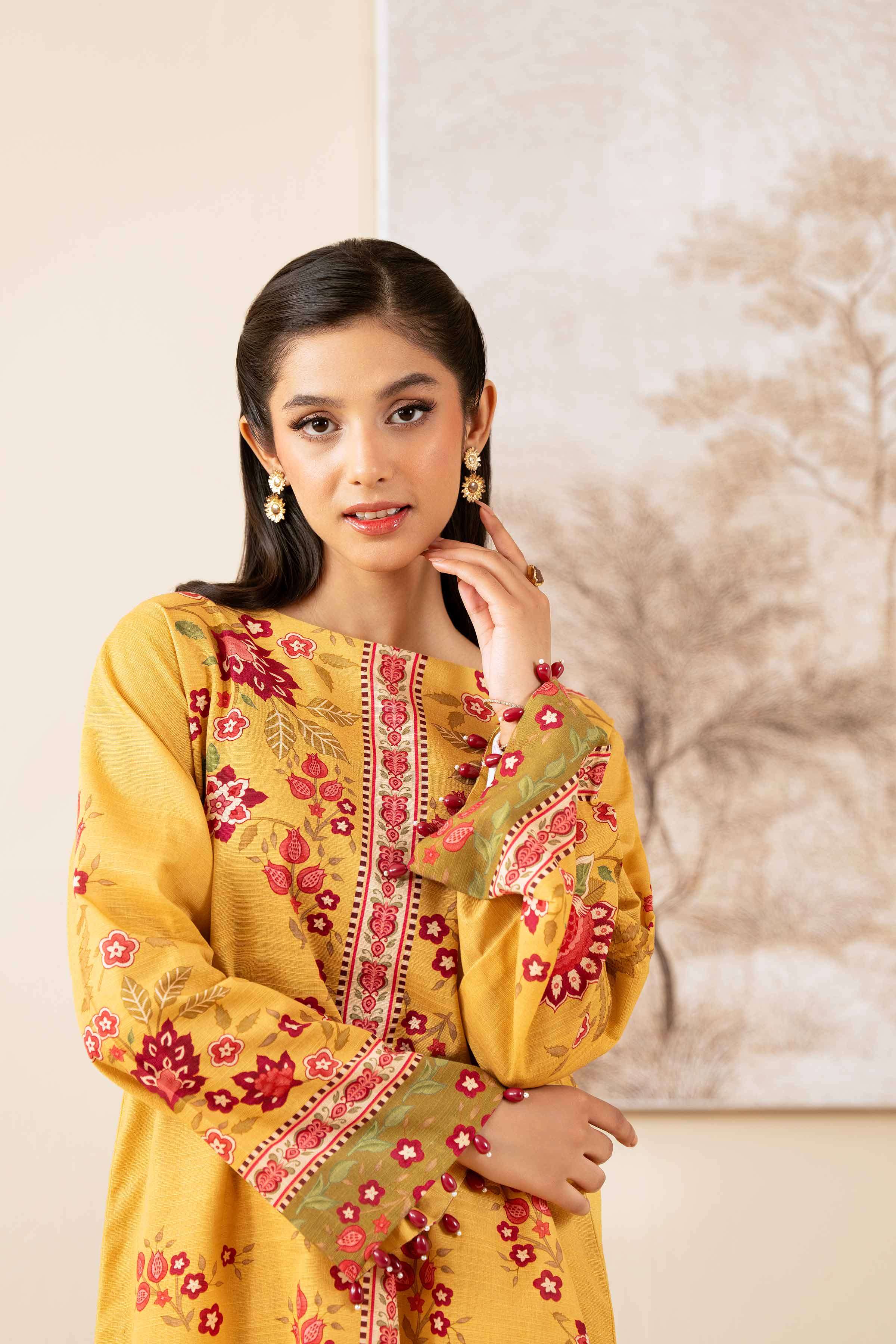 2 Piece - Digital Printed Suit - 42502798 Unstitched Yellow Khaddar 2PC Printed