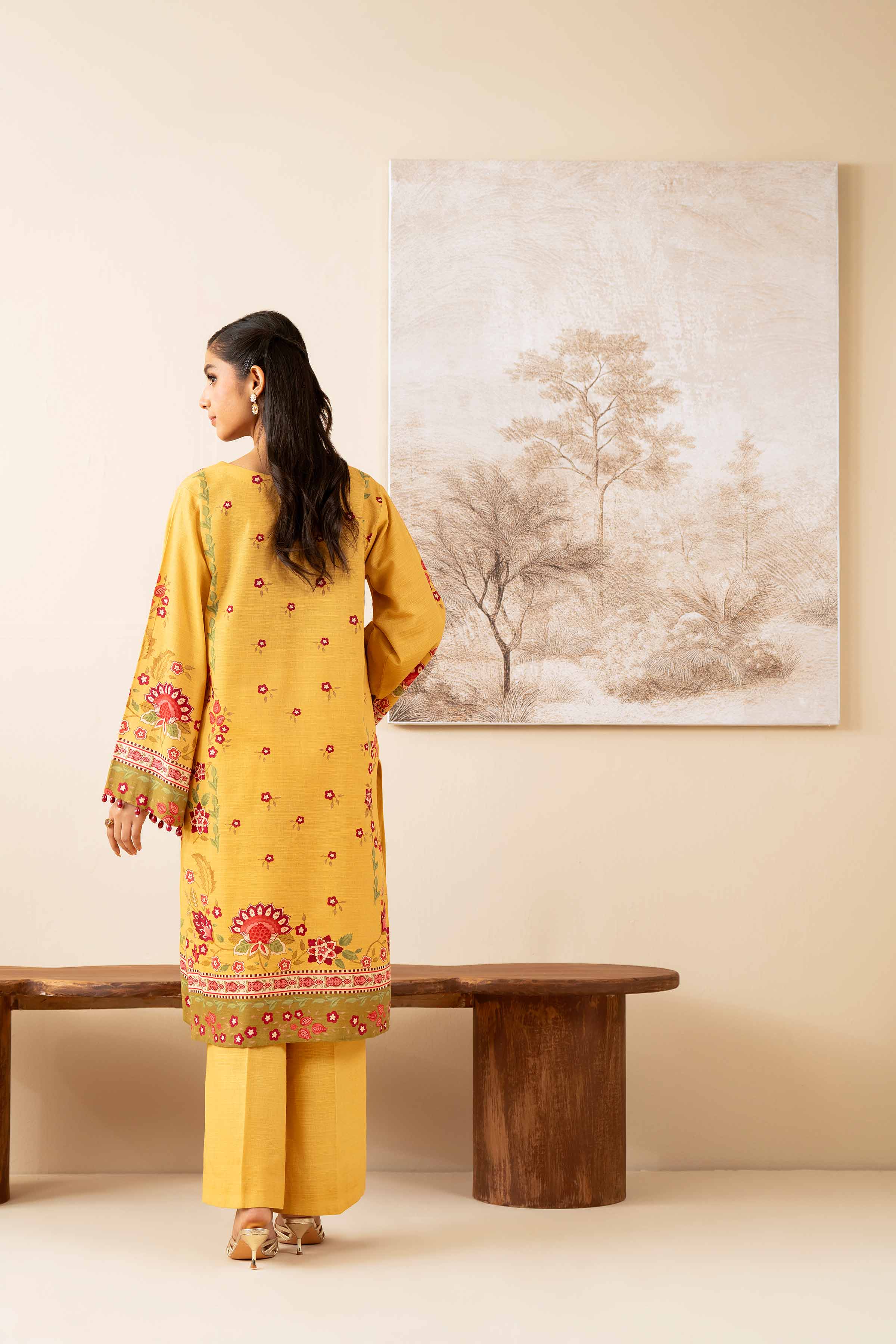 2 Piece - Digital Printed Suit - 42502798 Unstitched Yellow Khaddar 2PC Printed