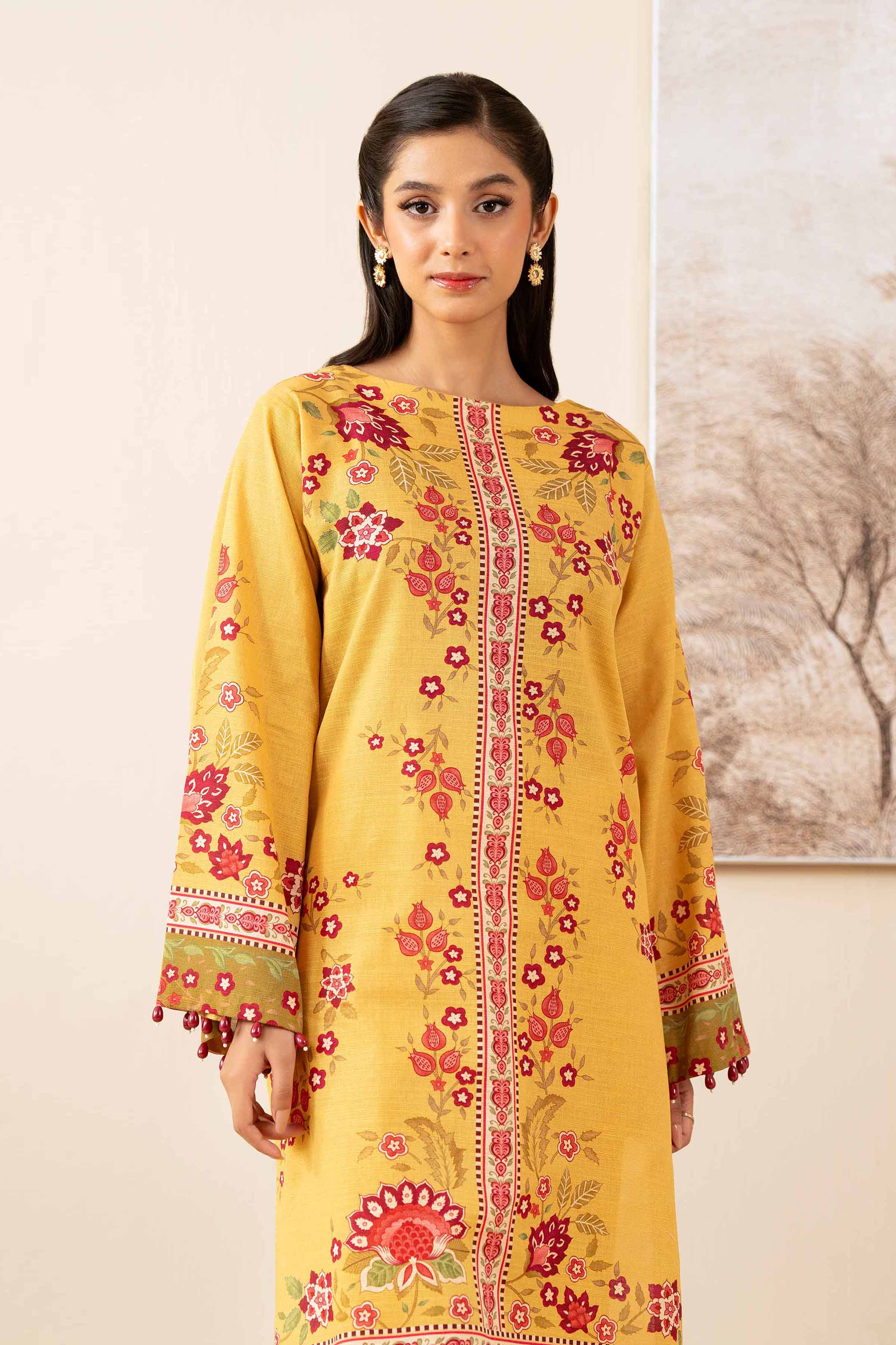 2 Piece - Digital Printed Suit - 42502798 Unstitched Yellow Khaddar 2PC Printed