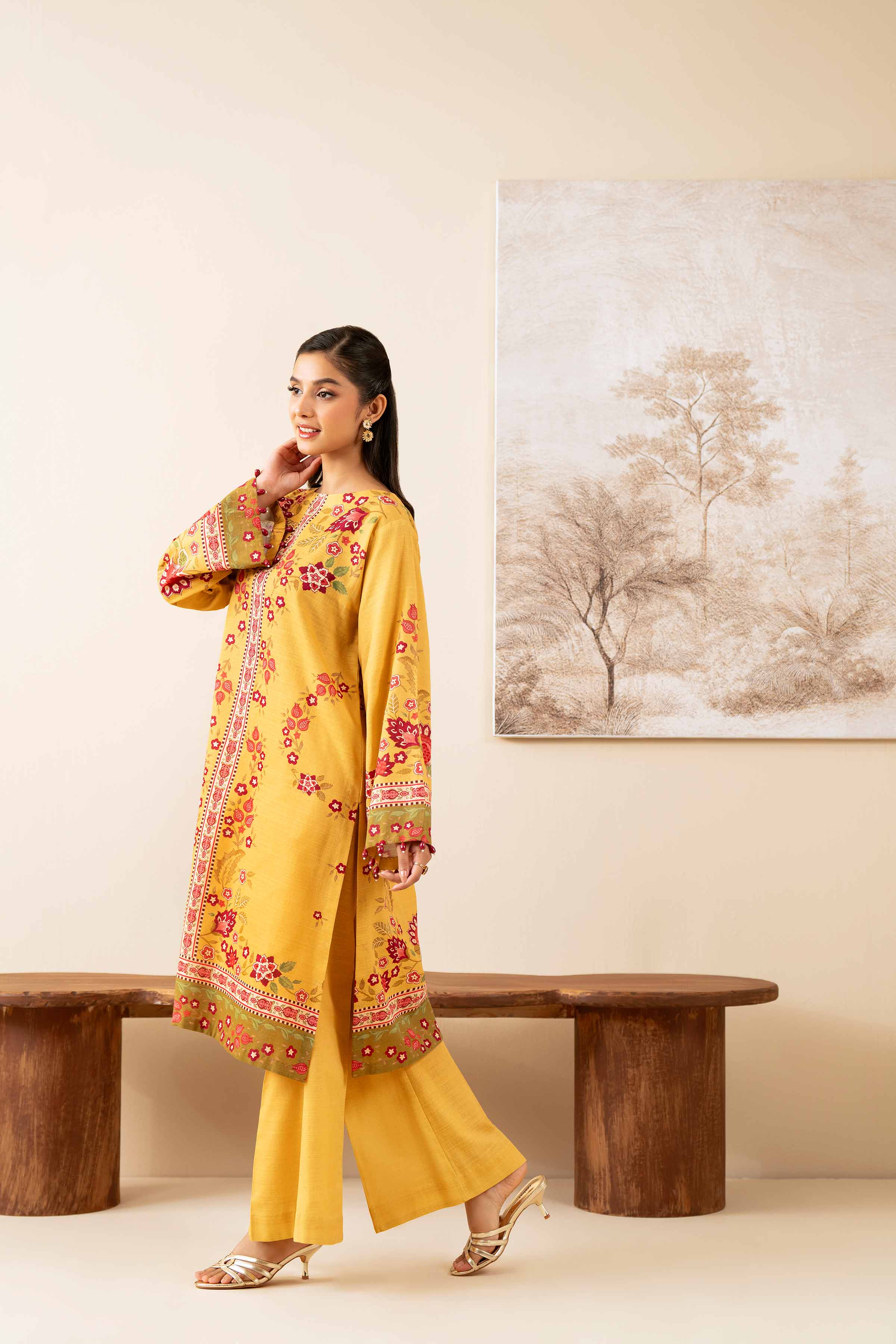2 Piece - Digital Printed Suit - 42502798 Unstitched Yellow Khaddar 2PC Printed