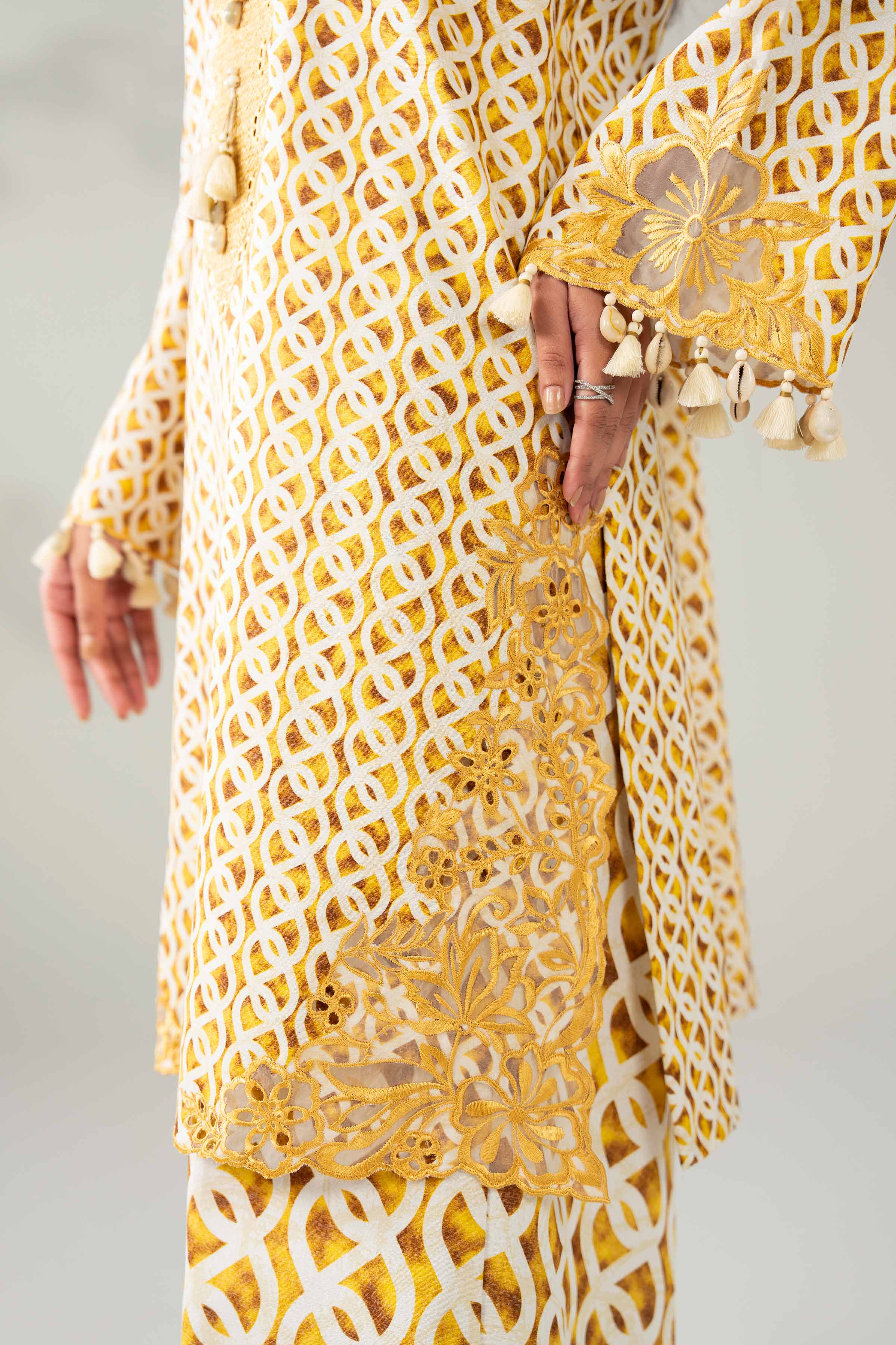 2 Piece - Embroidered Suit - 42502809 Unstitched Yellow Karandi 2PC Embroidered