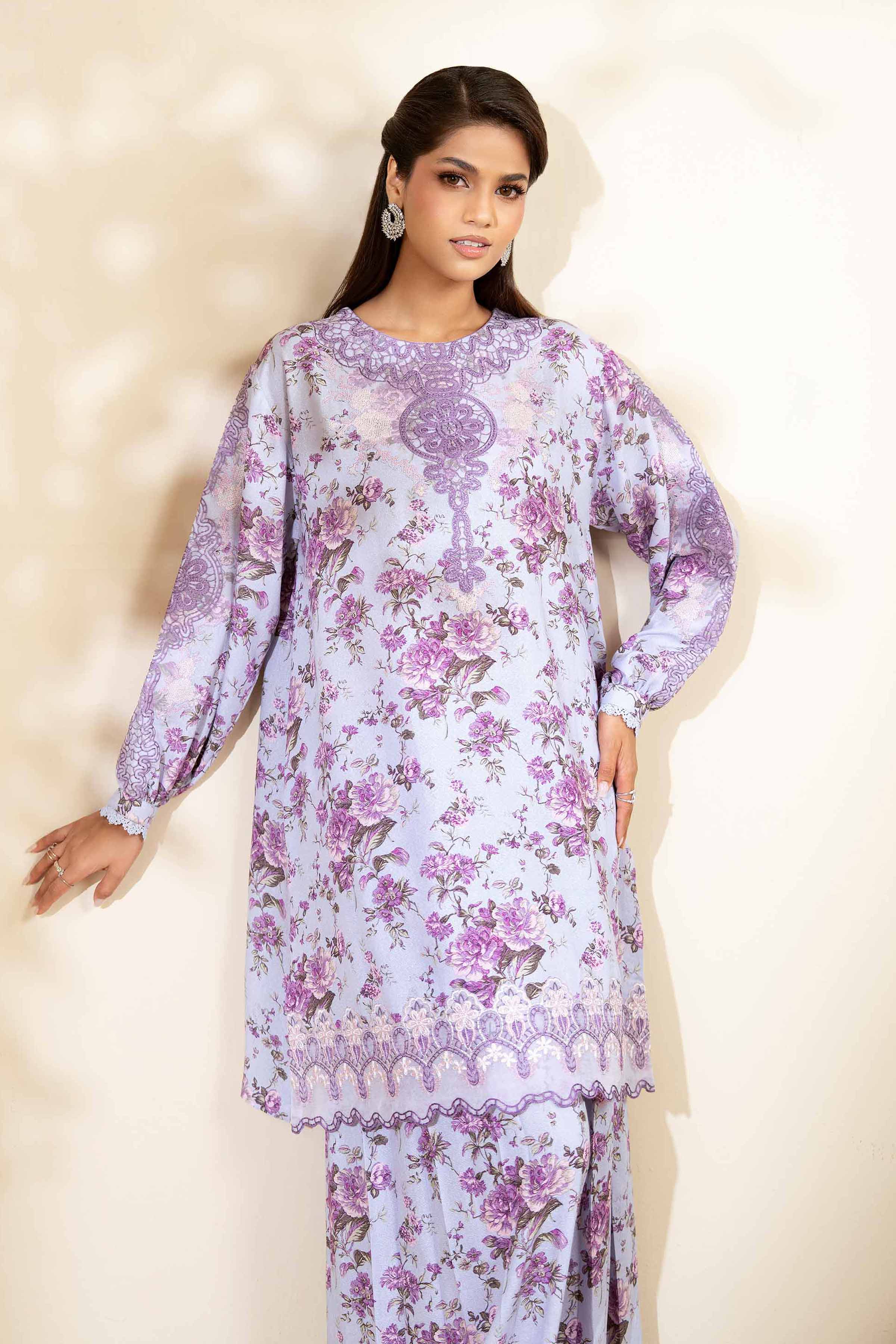 2 Piece - Printed Embroidered Suit - 42502812 Unstitched Purple Karandi 2PC Embroidered