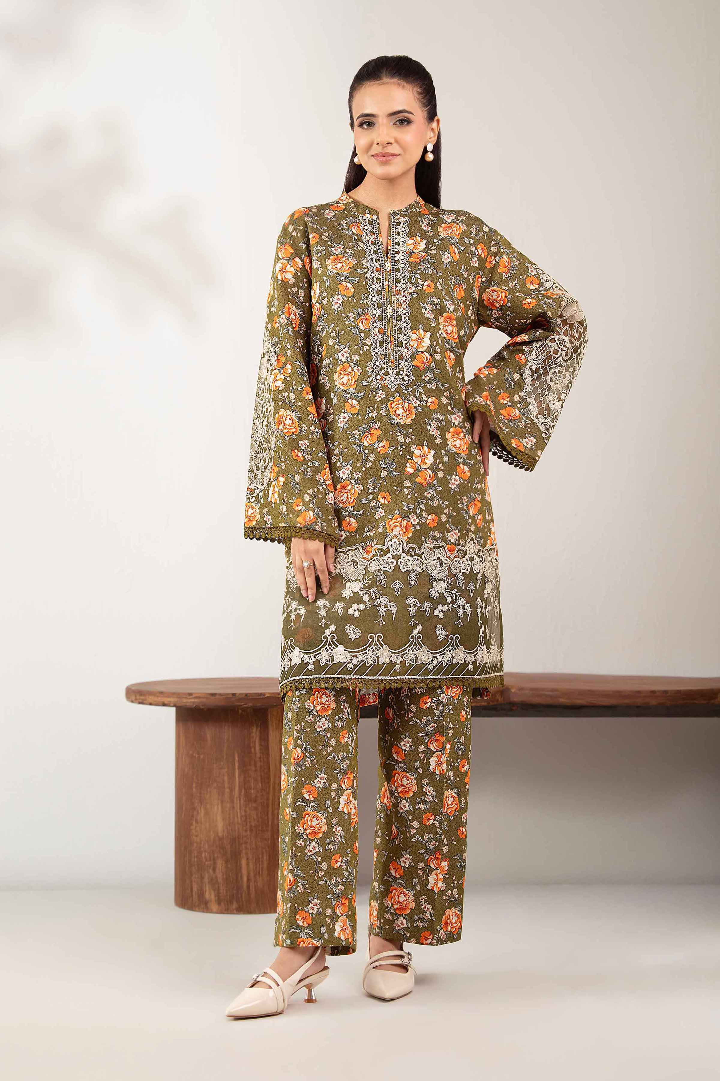 2 Piece - Printed Embroidered Suit - 42502814 Unstitched Green Karandi 2PC Embroidered