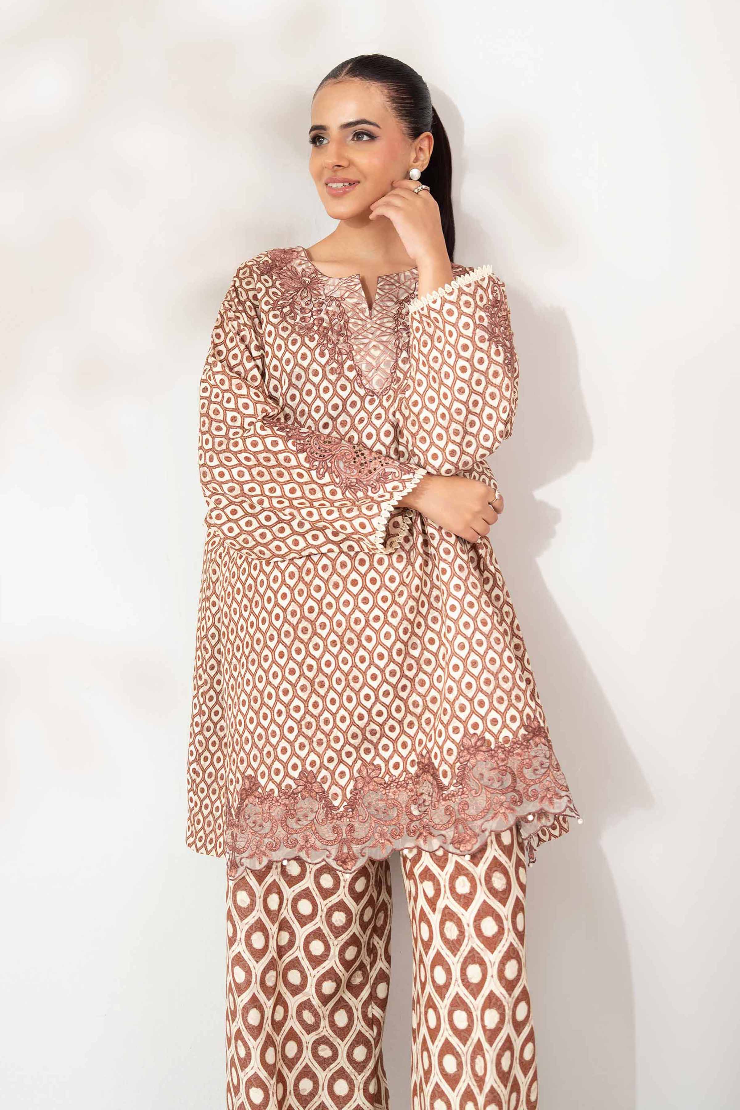 2 Piece - Printed Embroidered Suit - 42502815 Unstitched Brown Karandi 2PC Embroidered