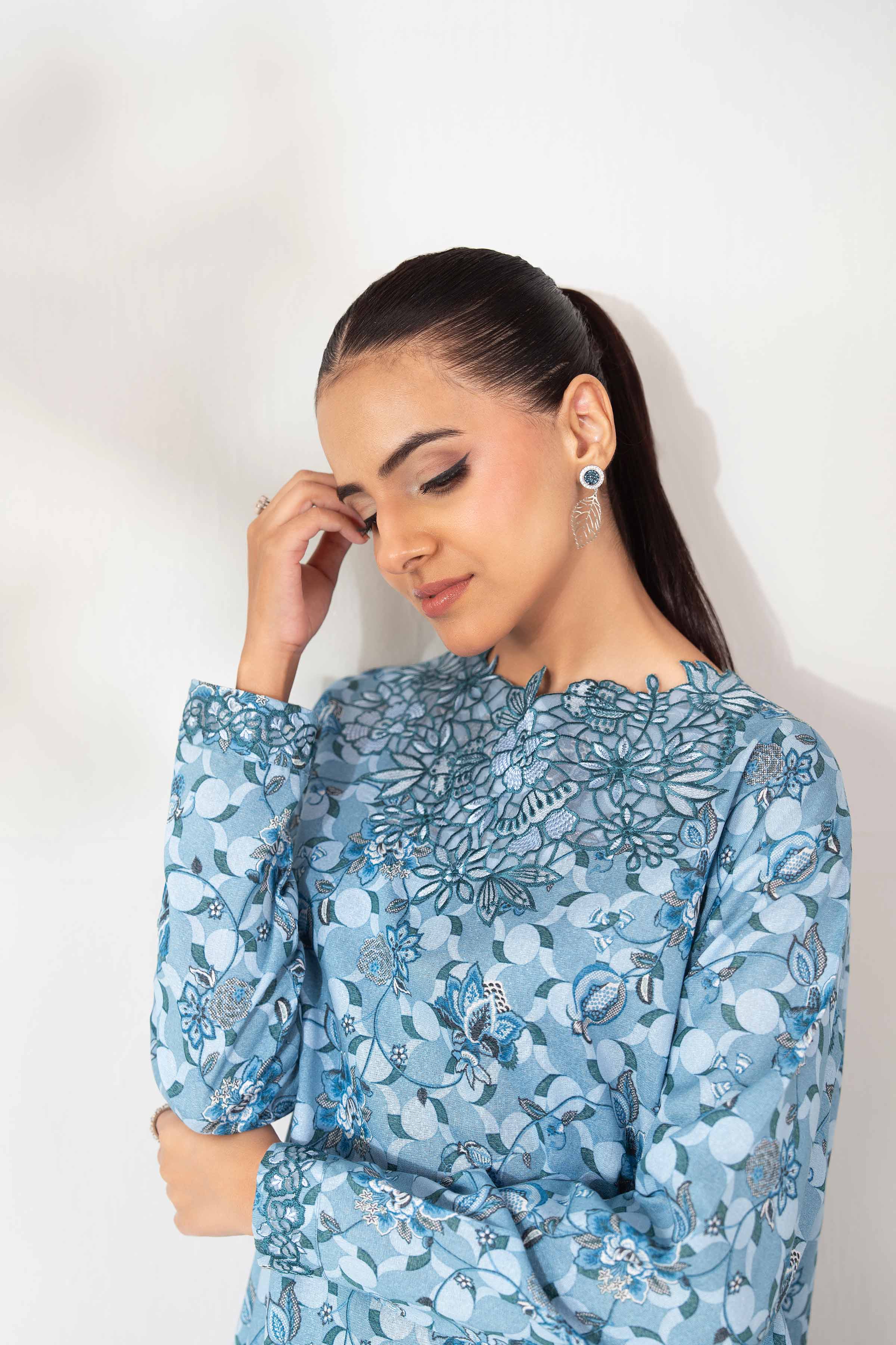 2 Piece - Printed Embroidered Suit - 42502818 Unstitched Blue Karandi 2PC Embroidered