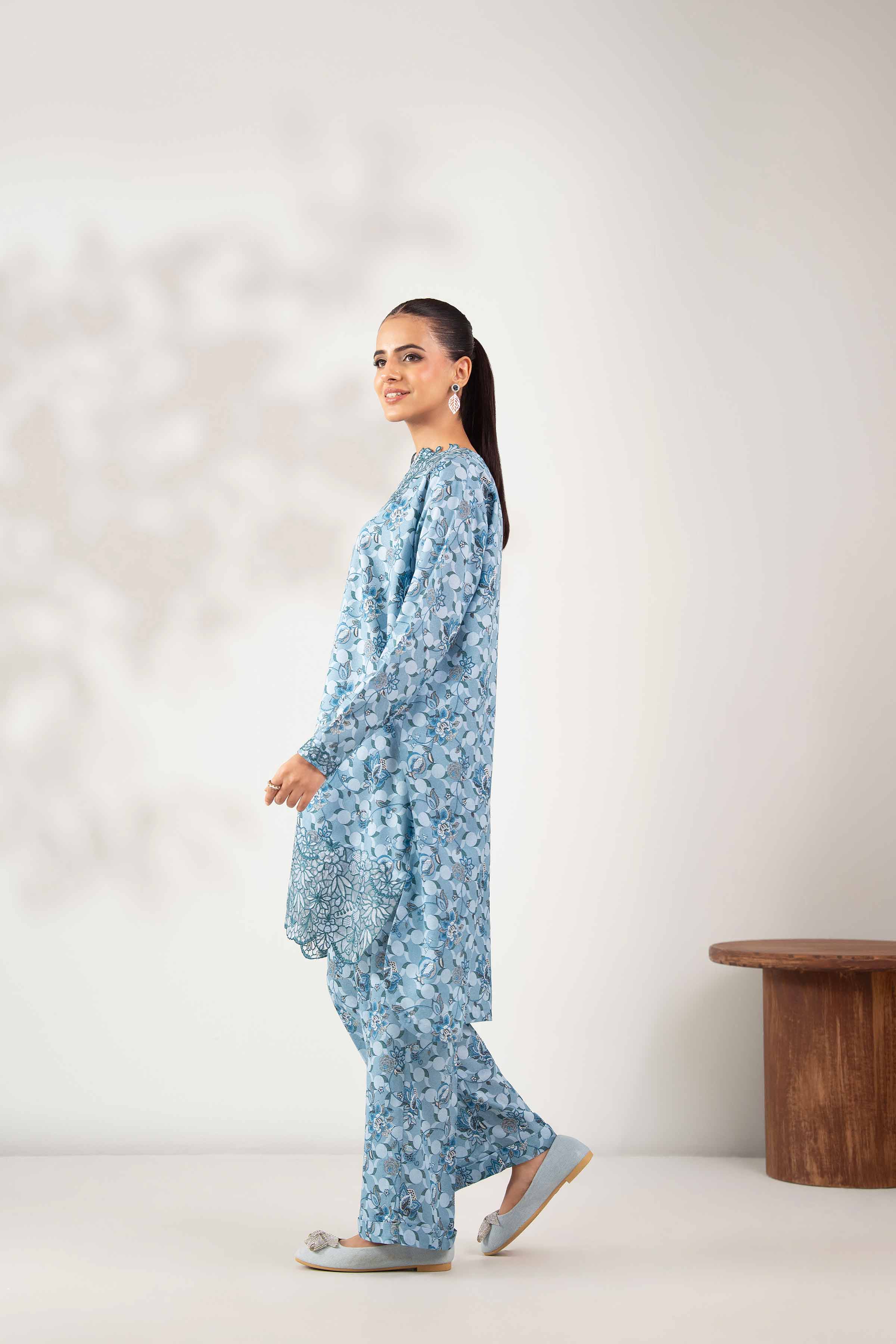 2 Piece - Printed Embroidered Suit - 42502818 Unstitched Blue Karandi 2PC Embroidered