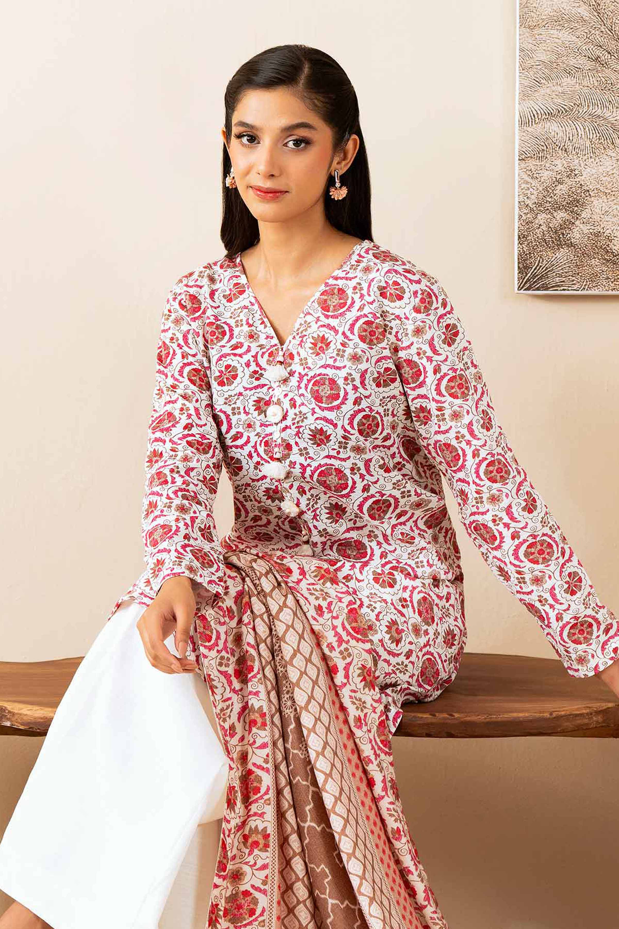 3 Piece - Printed Suit - 42502880 Unstitched Multi Khaddar 3PC Printed