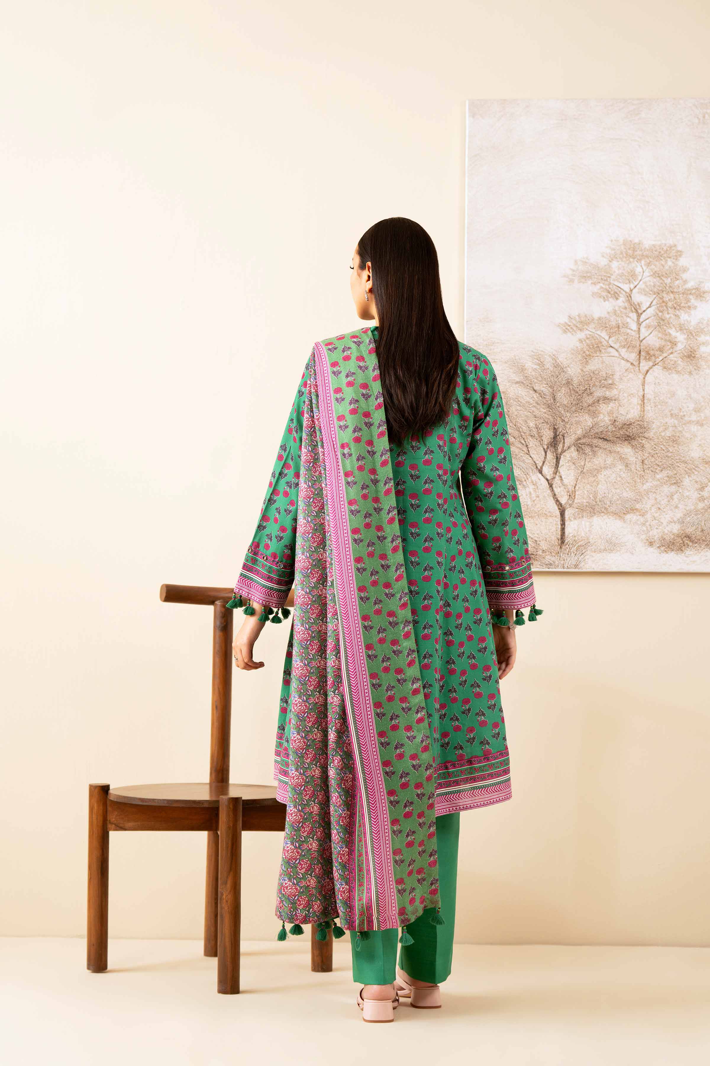 3 Piece - Printed Suit - 42502887 Unstitched Green Khaddar 3PC Printed