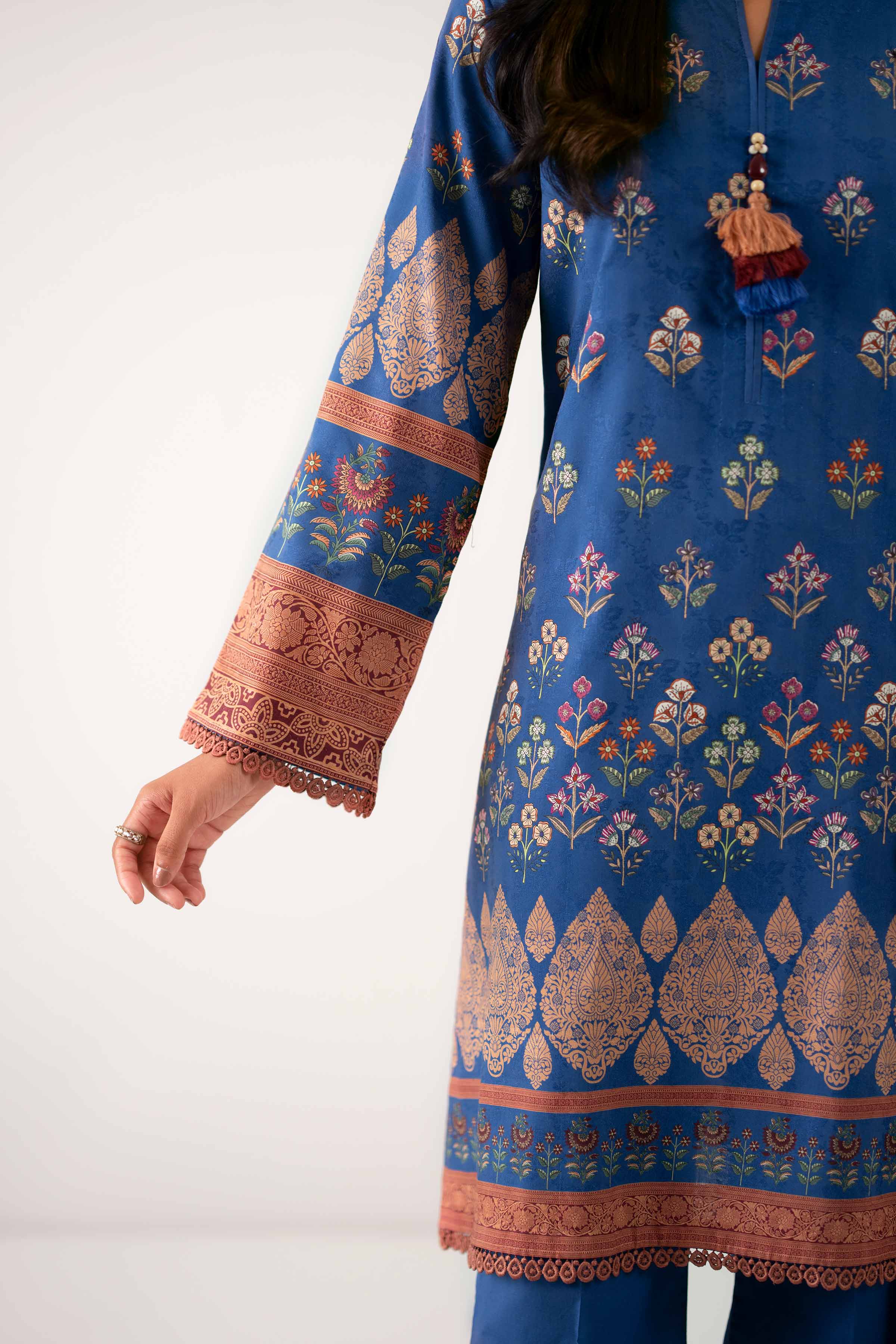3 Piece - Digital Printed Suit - 42502899 Unstitched Blue Jacquard 3PC Printed
