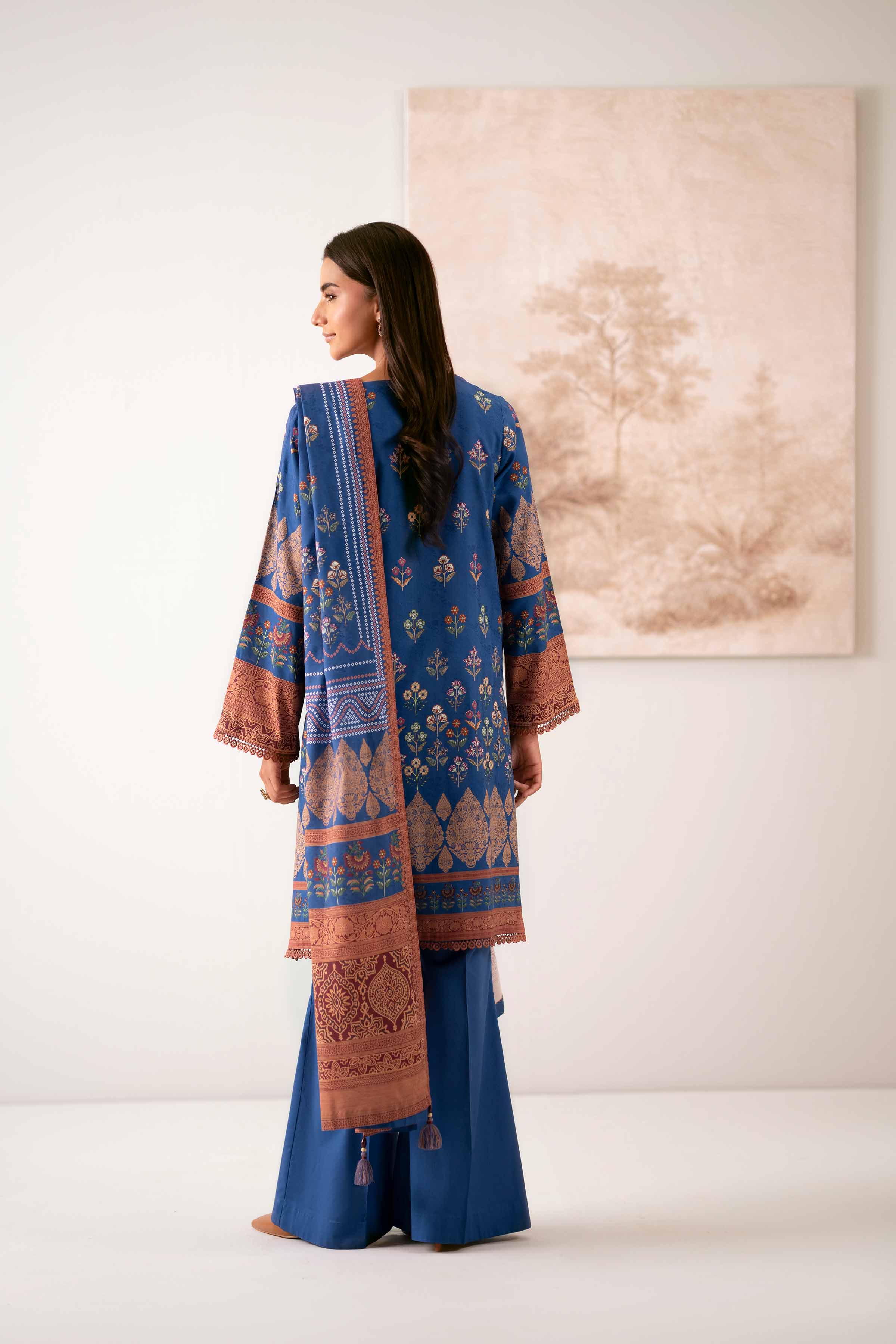 3 Piece - Digital Printed Suit - 42502899 Unstitched Blue Jacquard 3PC Printed