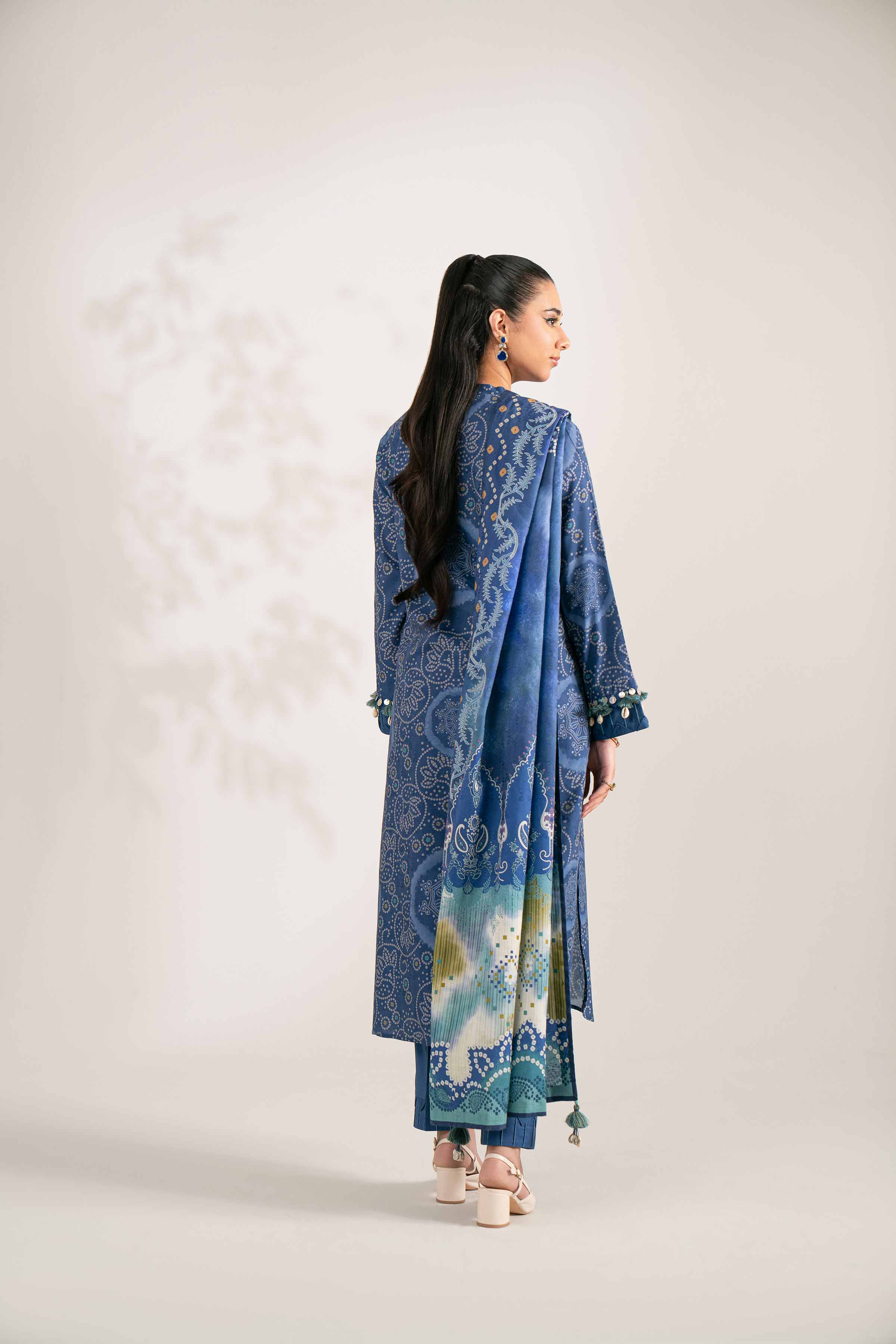 3 Piece - Digital Printed Suit - 42502902 Unstitched Blue Jacquard 3PC Printed