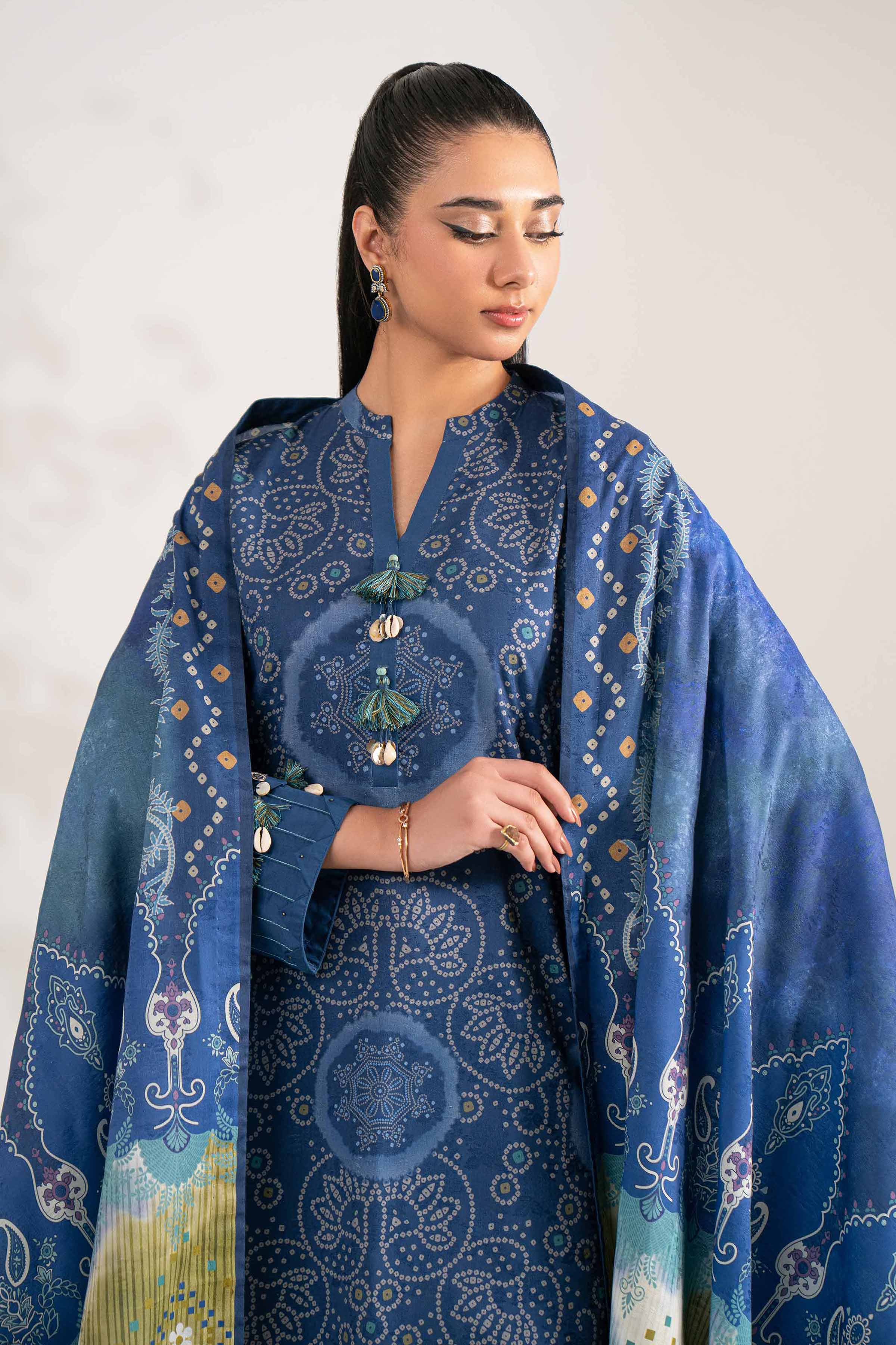 3 Piece - Digital Printed Suit - 42502902 Unstitched Blue Jacquard 3PC Printed
