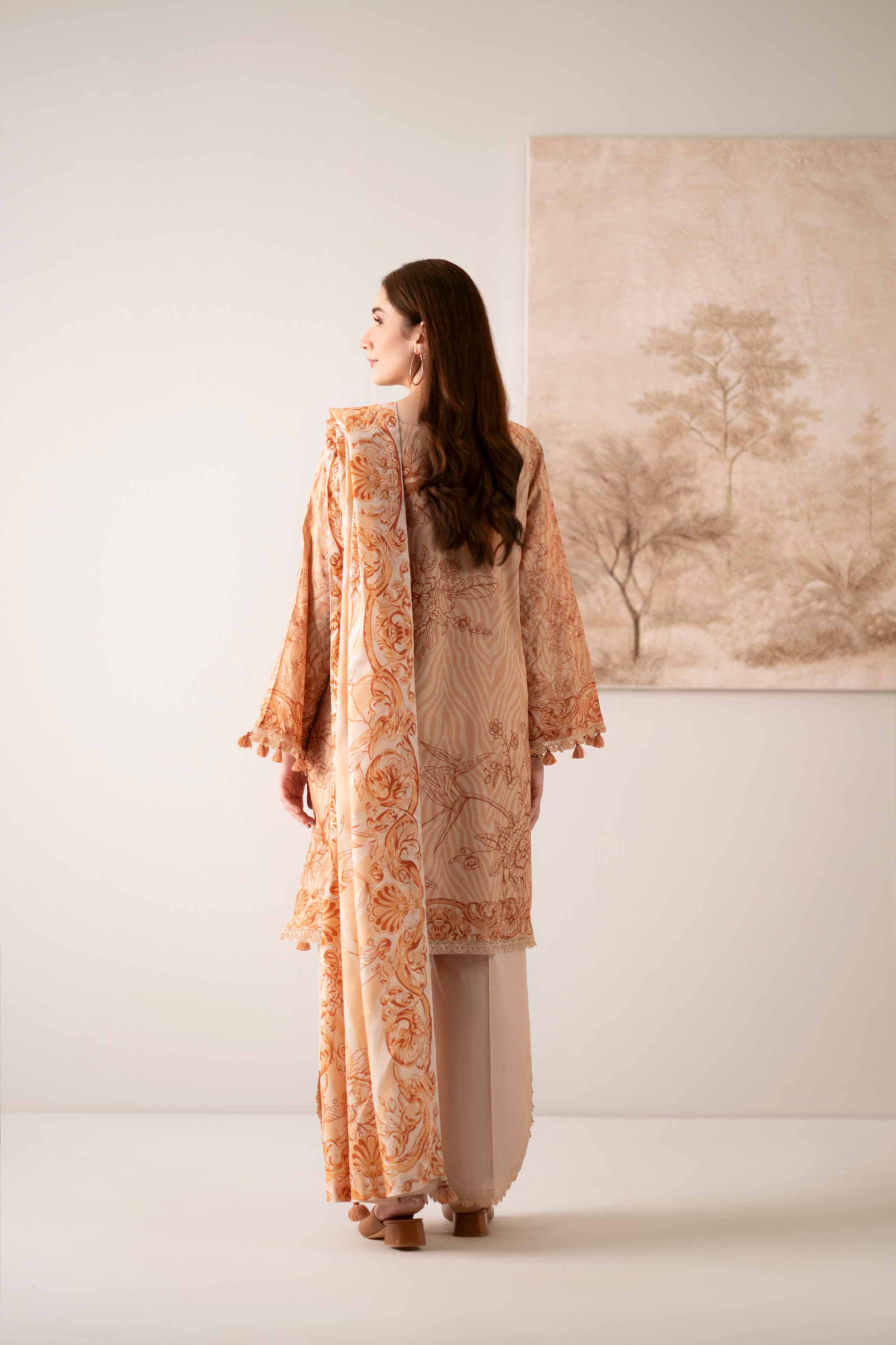 3 Piece - Digital Printed Suit - 42502905 Unstitched Orange Jacquard 3PC Printed