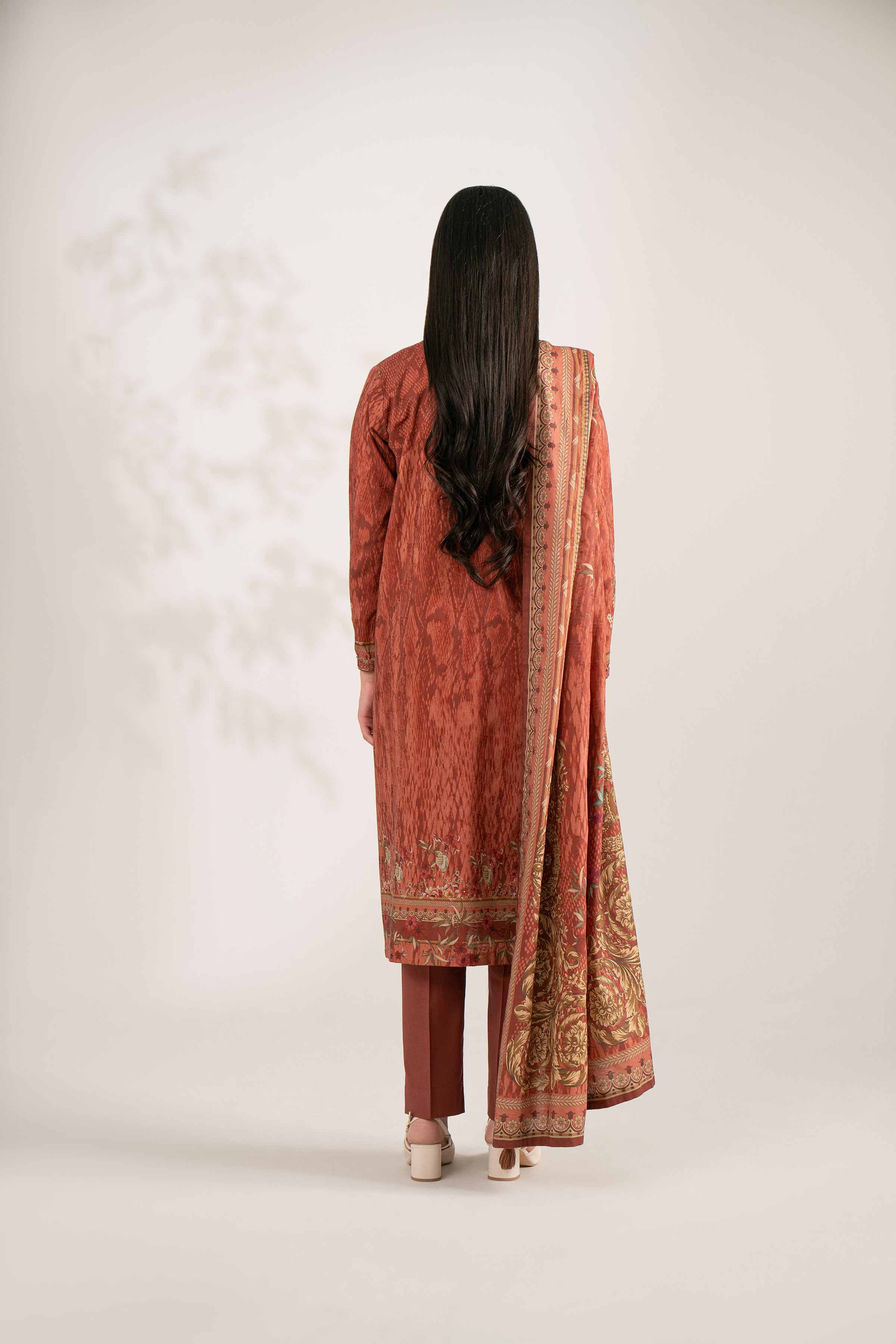 3 Piece - Digital Printed Suit - 42502906 Unstitched Brown Jacquard 3PC Printed